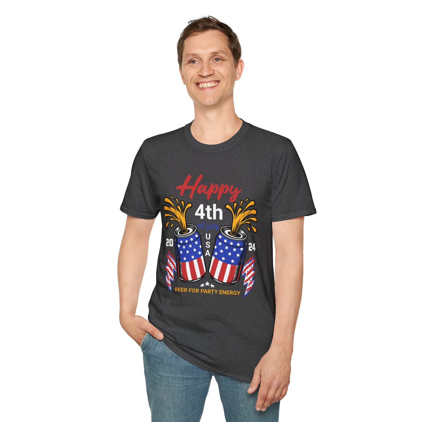 Happy 4th and Beer Cans Unisex Streetwear T-Shirt | USA Graphic Design | Beer Rebel Frequency