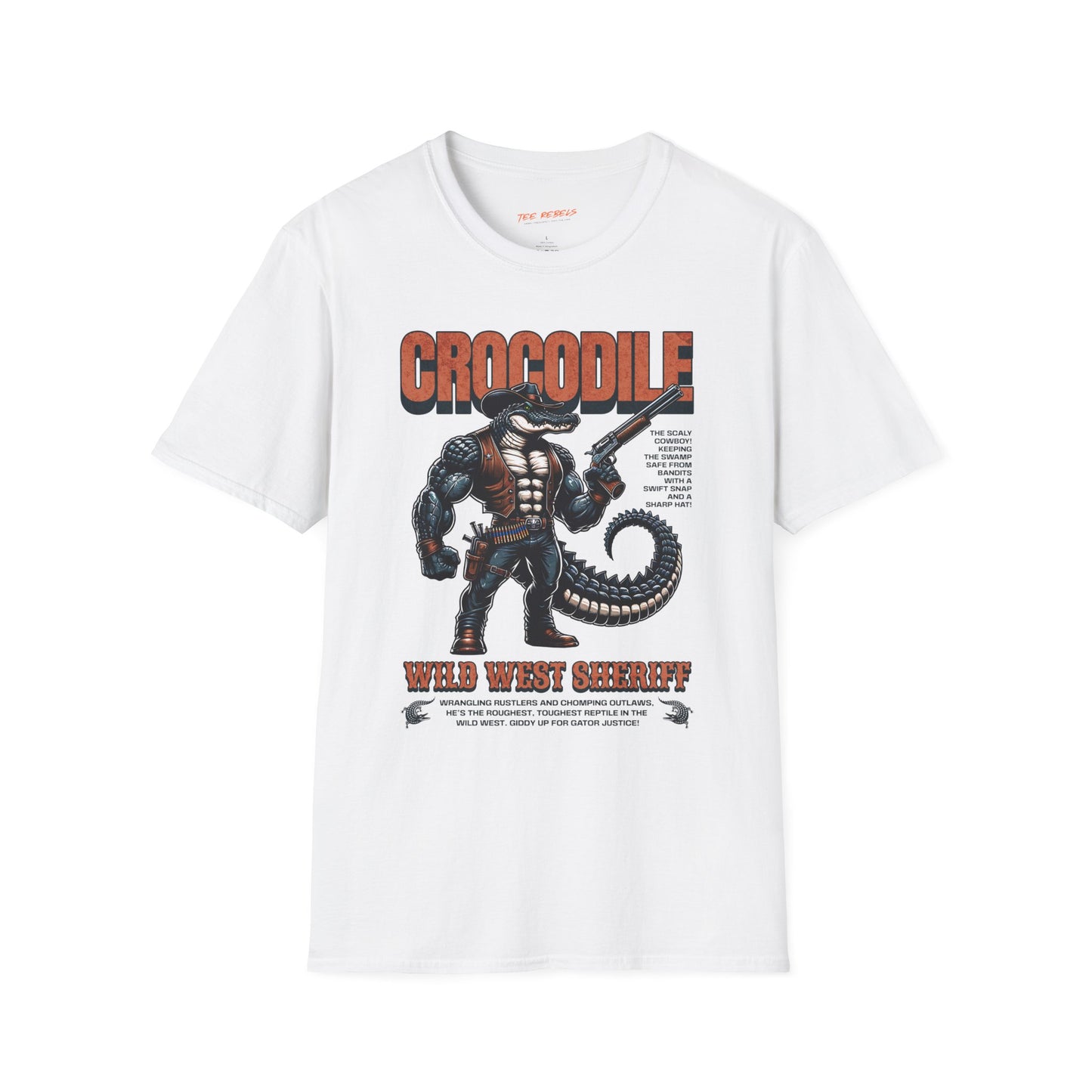 Crocodile Sheriff Unisex Streetwear T-Shirt | Wild West Sheriff Graphic T-Shirt | Crocodile Rebel Ffrequency