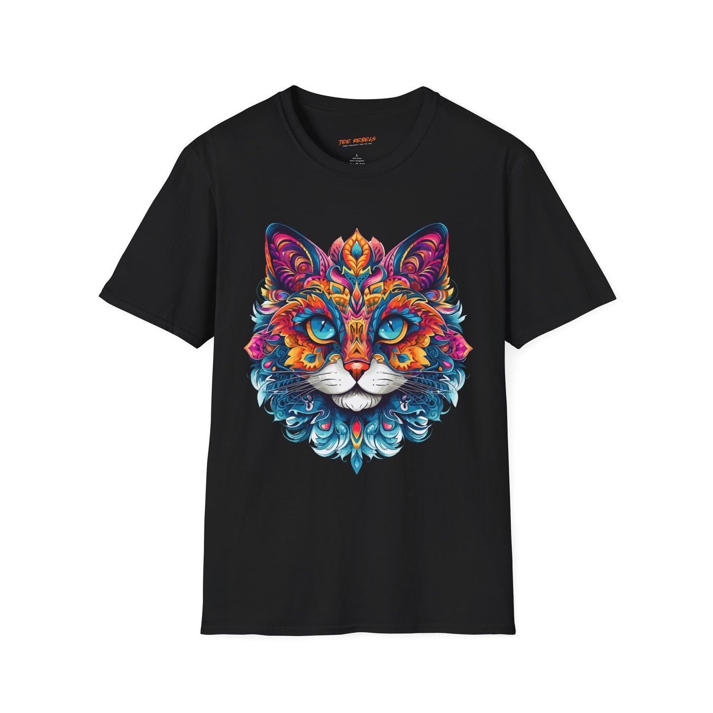 Psychedelic Cat Mandala Unisex Softstyle T-Shirt | Cat Rebel Frequency