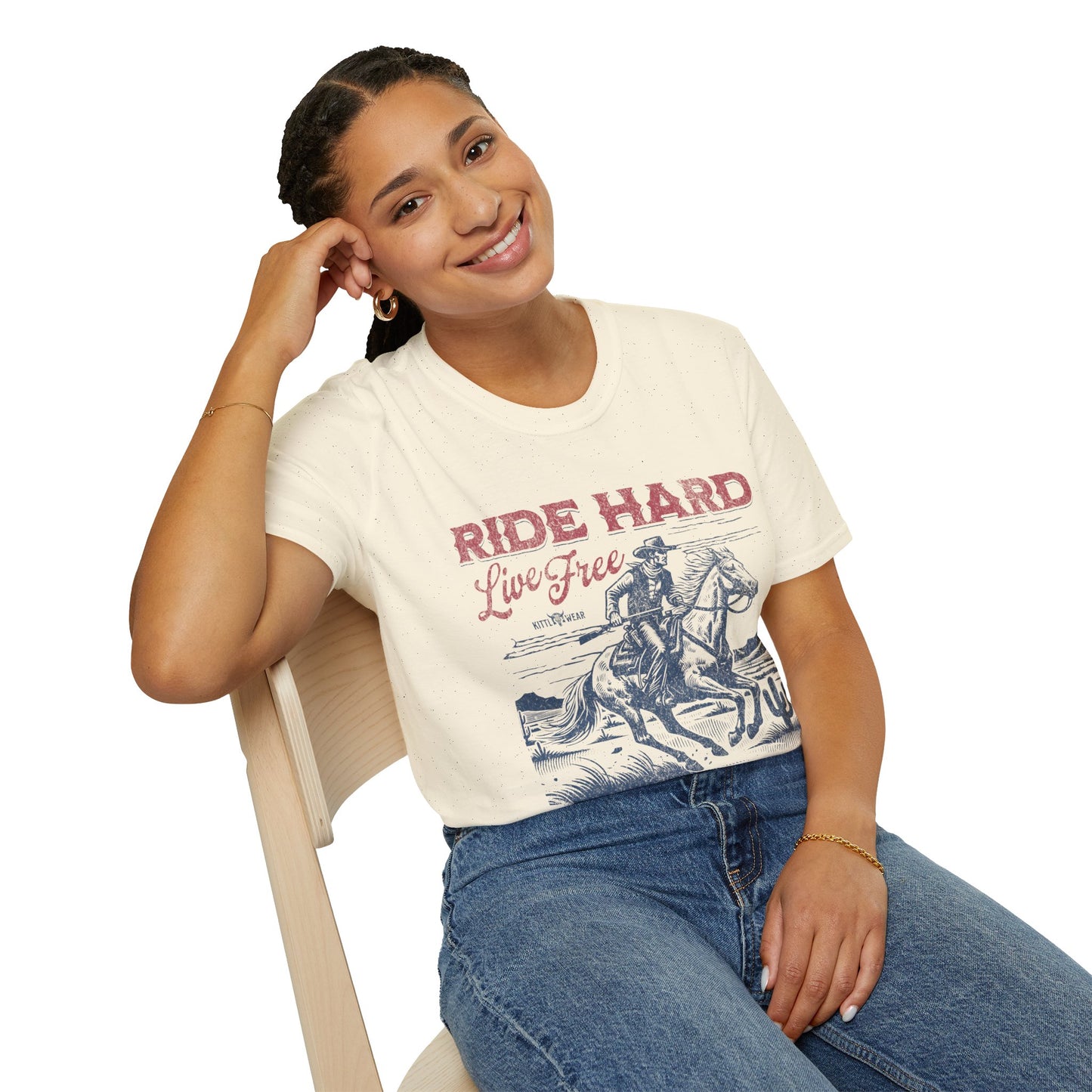 Ride Hard Live Free Unisex Streetwear T-Shirt | American Cowboy Graphic T-Shirt | Cowboy Rebel Frequency