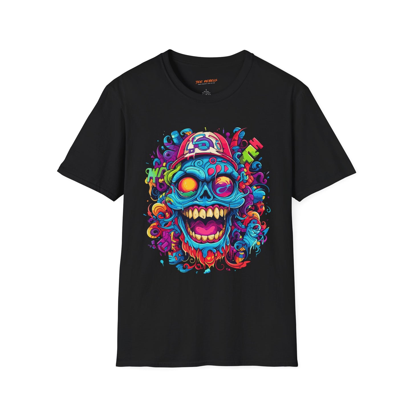 Psychedelic Happy Skull Graphic Unisex Softstyle T-Shirt | Happy Skull Rebel Frequency