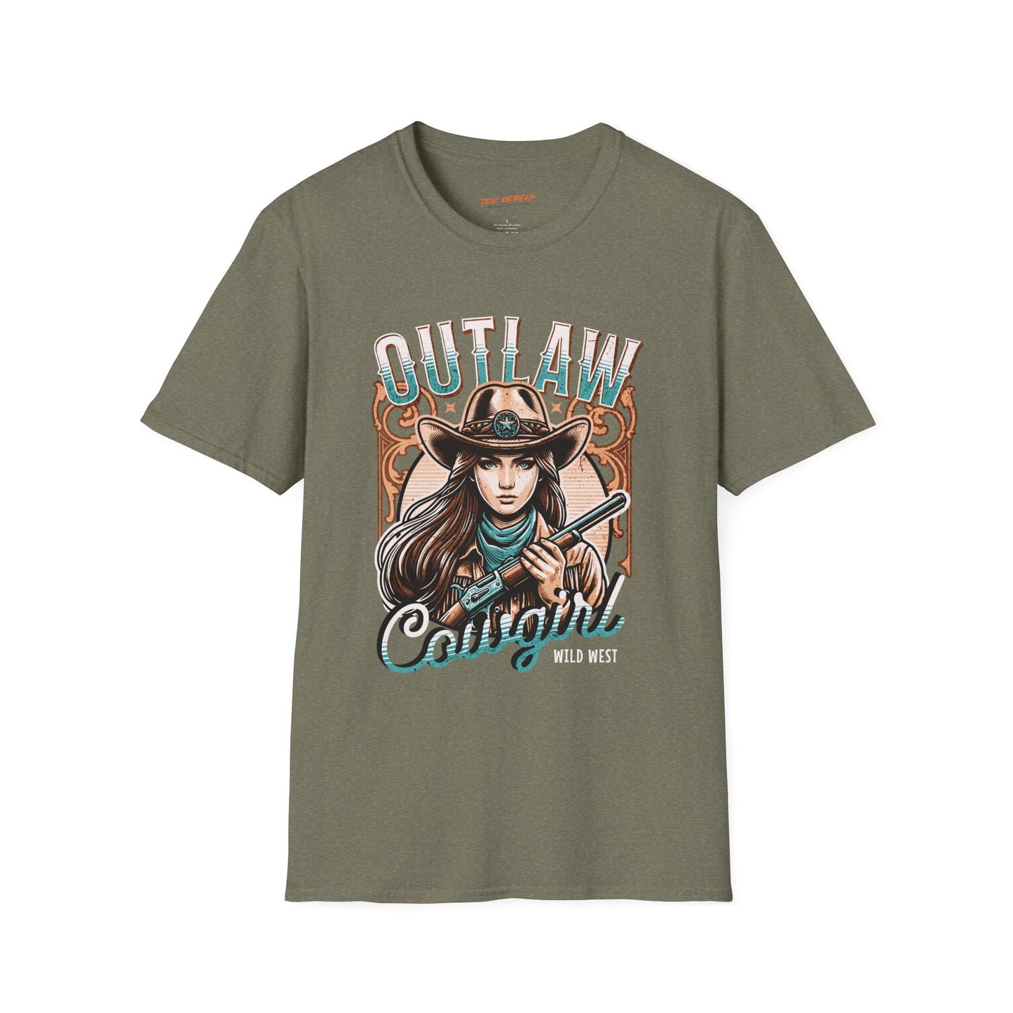 Outlaw Cowgirl Unisex Streetwear T-Shirt | Wild West Graphic T-Shirt | Western Graphic T-Shirt | Cowgirl Rebel Frequency