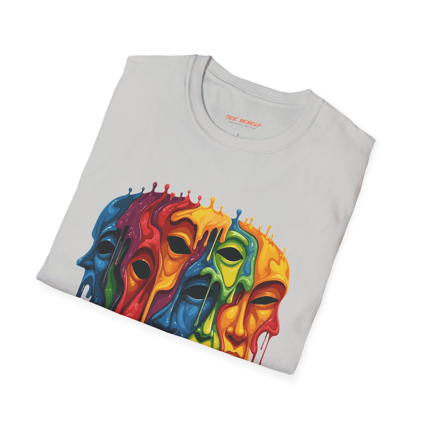 Colorful Artistic Face T-Shirt, Unisex Art Tee, Drippin Faces Art, Molten Faces