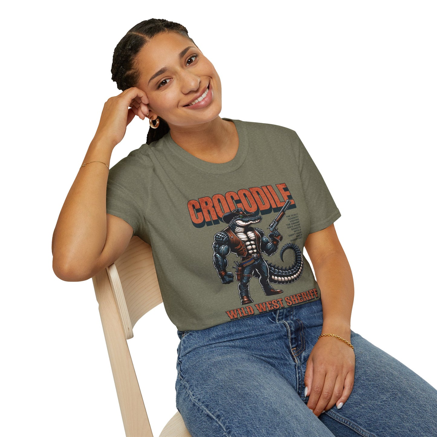 Crocodile Sheriff Unisex Streetwear T-Shirt | Wild West Sheriff Graphic T-Shirt | Crocodile Rebel Ffrequency
