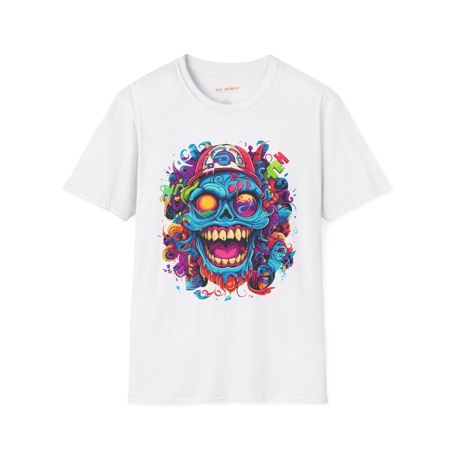 Psychedelic Happy Skull Graphic Unisex Softstyle T-Shirt | Happy Skull Rebel Frequency