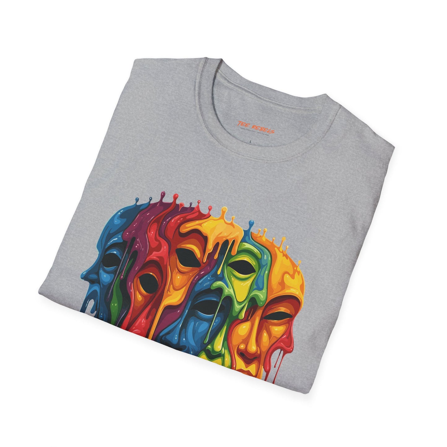 Colorful Artistic Face T-Shirt, Unisex Art Tee, Drippin Faces Art, Molten Faces