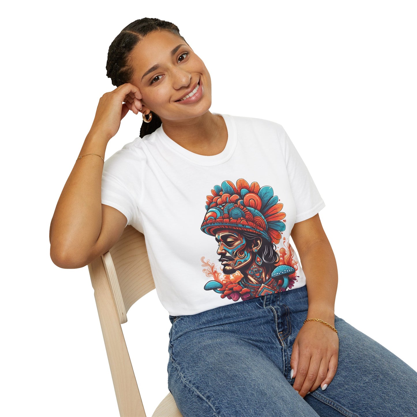 Psychedelic Indigenous Man Unisex Softstyle T-Shirt | Indigenous Rebel Frequency