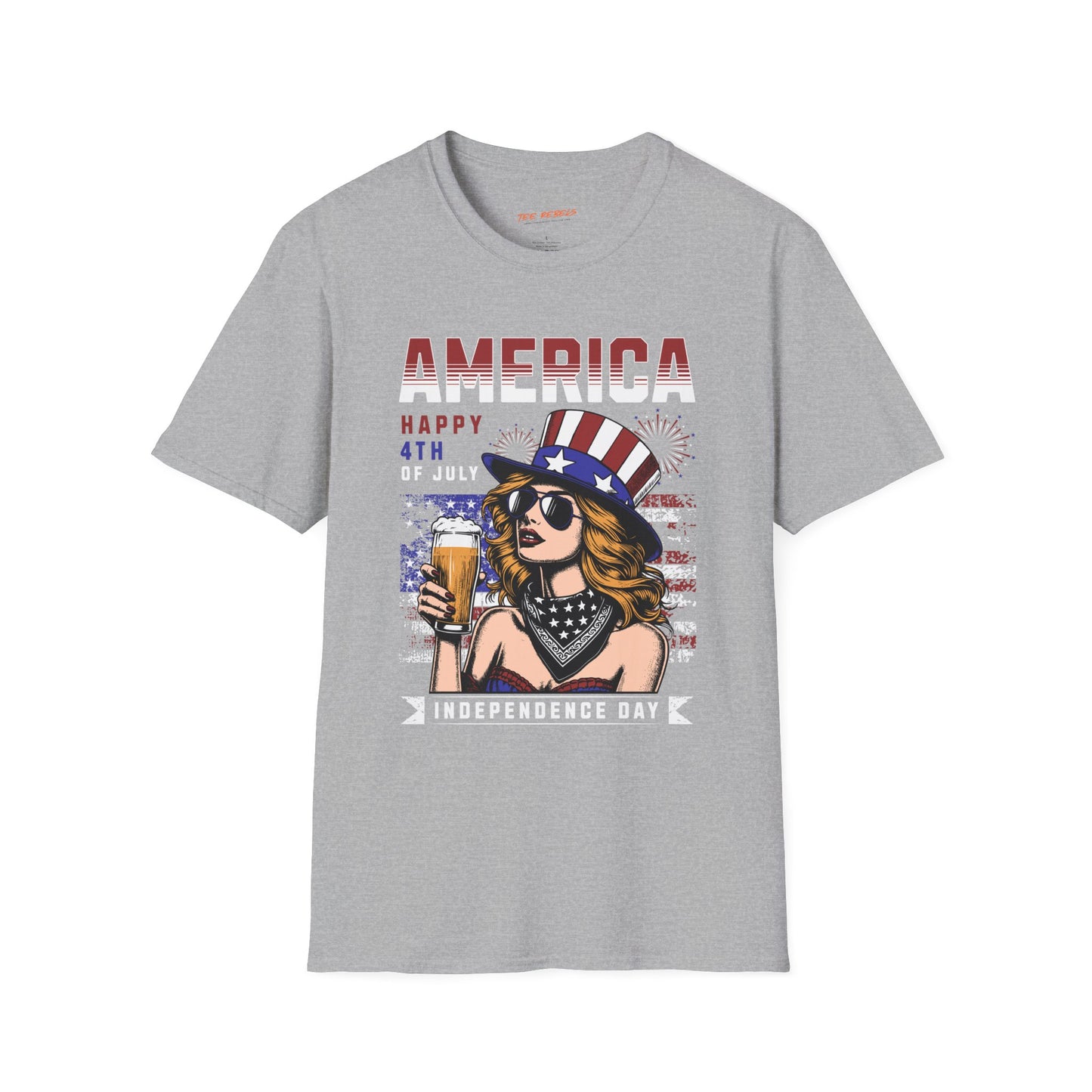 American Blonde Lady Independence Day Unisex Streetwear T-Shirt | America Graphic T-Shirt | Lady Rebel Frequency
