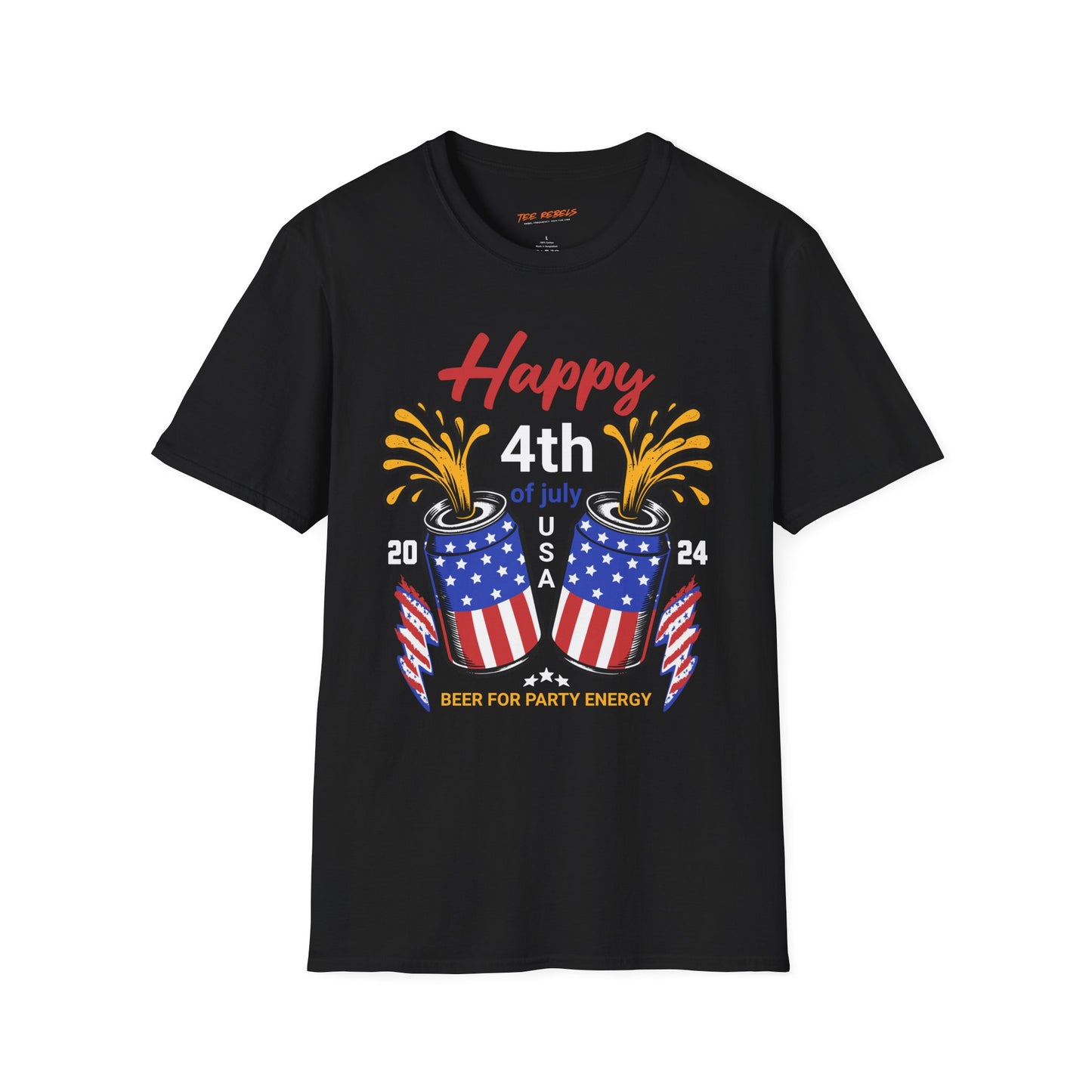 Happy 4th and Beer Cans Unisex Streetwear T-Shirt | USA Graphic Design | Beer Rebel Frequency