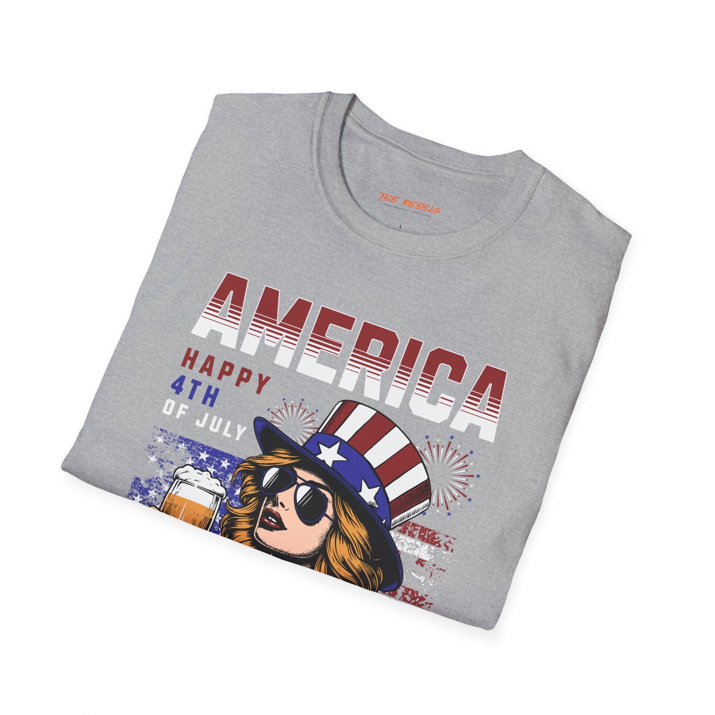 American Blonde Lady Independence Day Unisex Streetwear T-Shirt | America Graphic T-Shirt | Lady Rebel Frequency