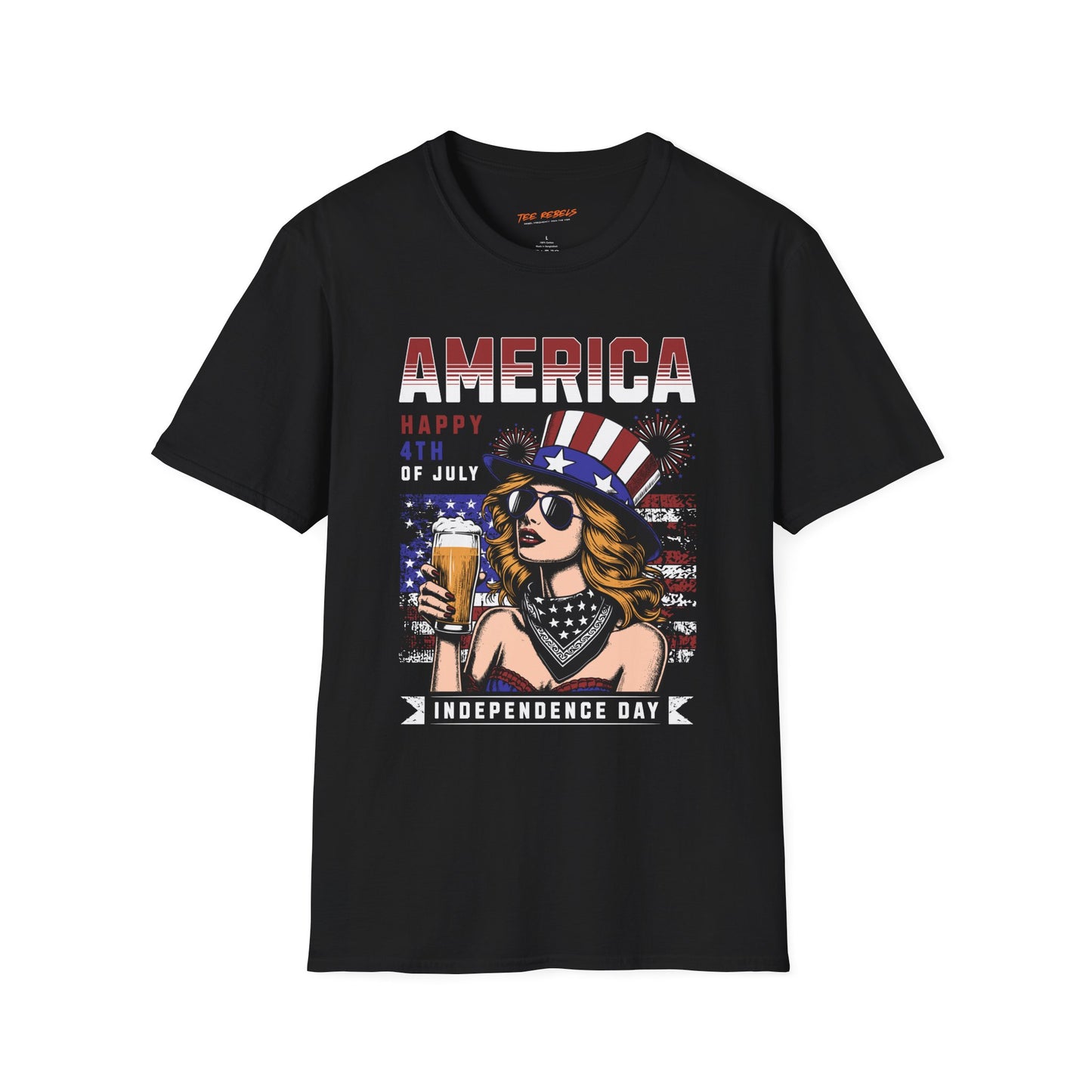 American Blonde Lady Independence Day Unisex Streetwear T-Shirt | America Graphic T-Shirt | Lady Rebel Frequency