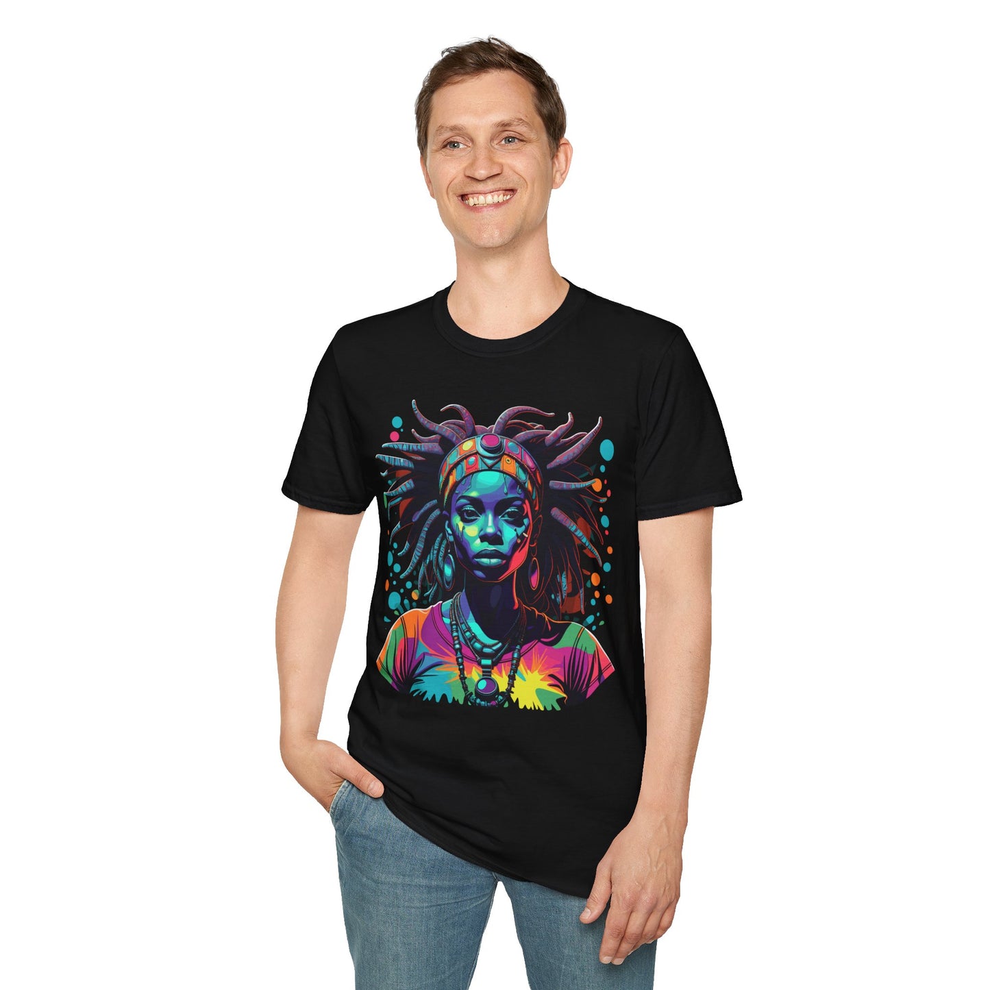 Psychedelic Afrocentric Lady Unisex Softstyle T-Shirt | Afro Rebel Frequency