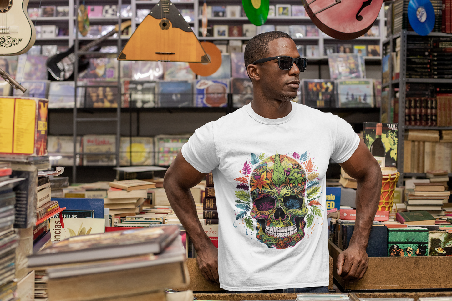 Psychedelic Skull Floral Leafy Unisex T-Shirt | Skull Rebel Frequency