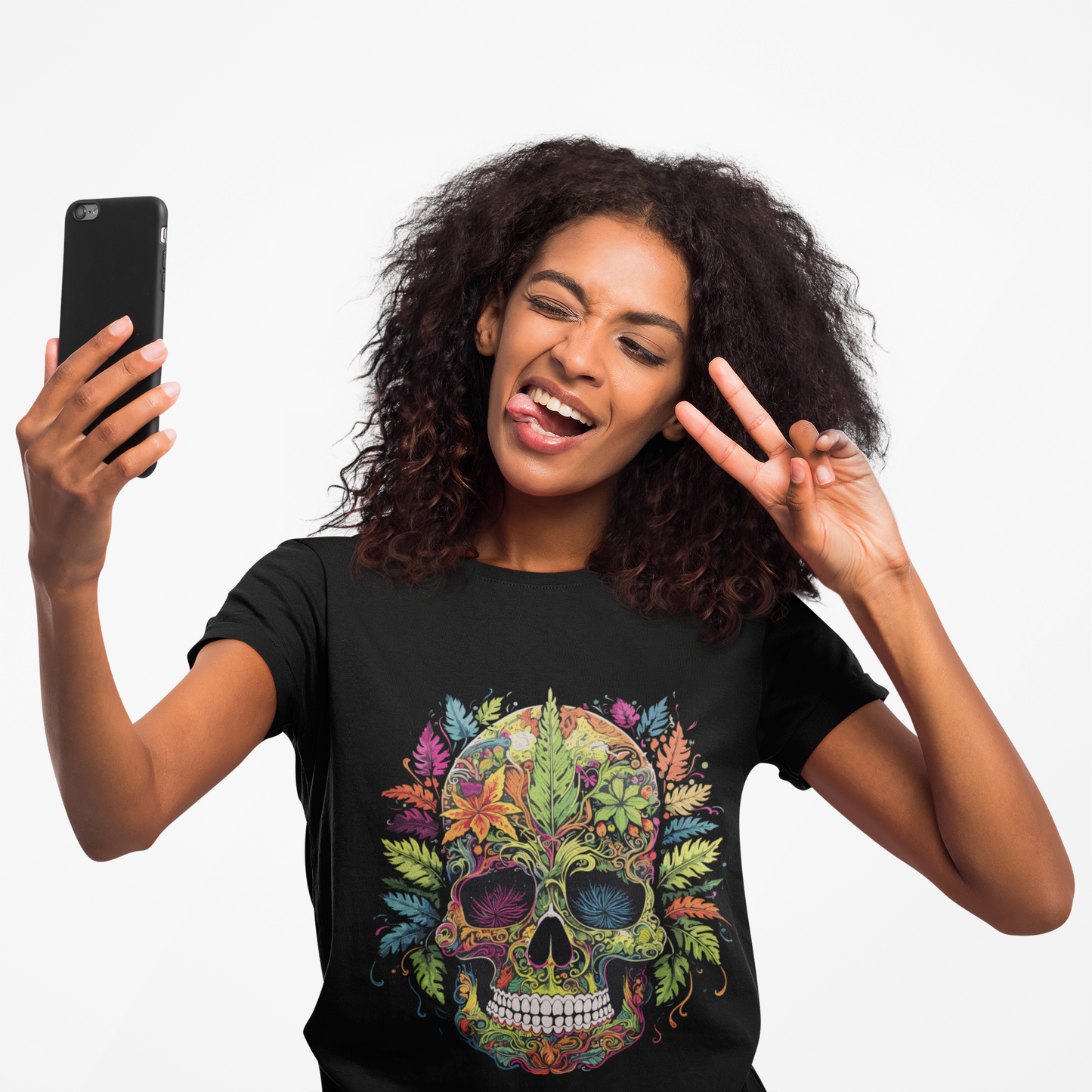 Psychedelic Skull Floral Leafy Unisex T-Shirt | Skull Rebel Frequency