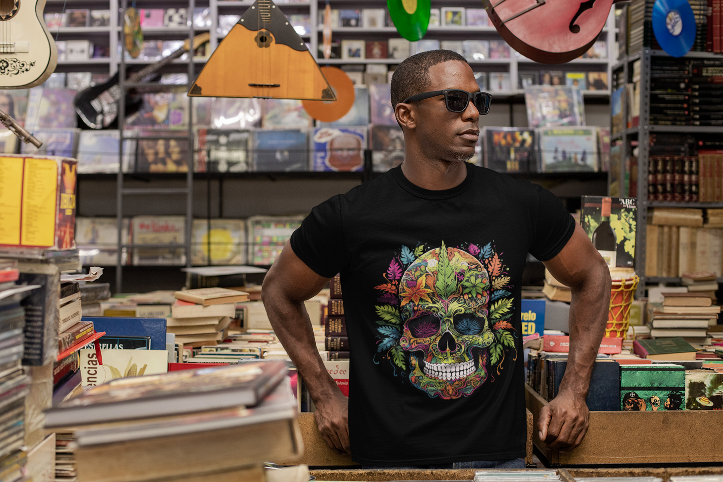 Psychedelic Skull Floral Leafy Unisex T-Shirt | Skull Rebel Frequency