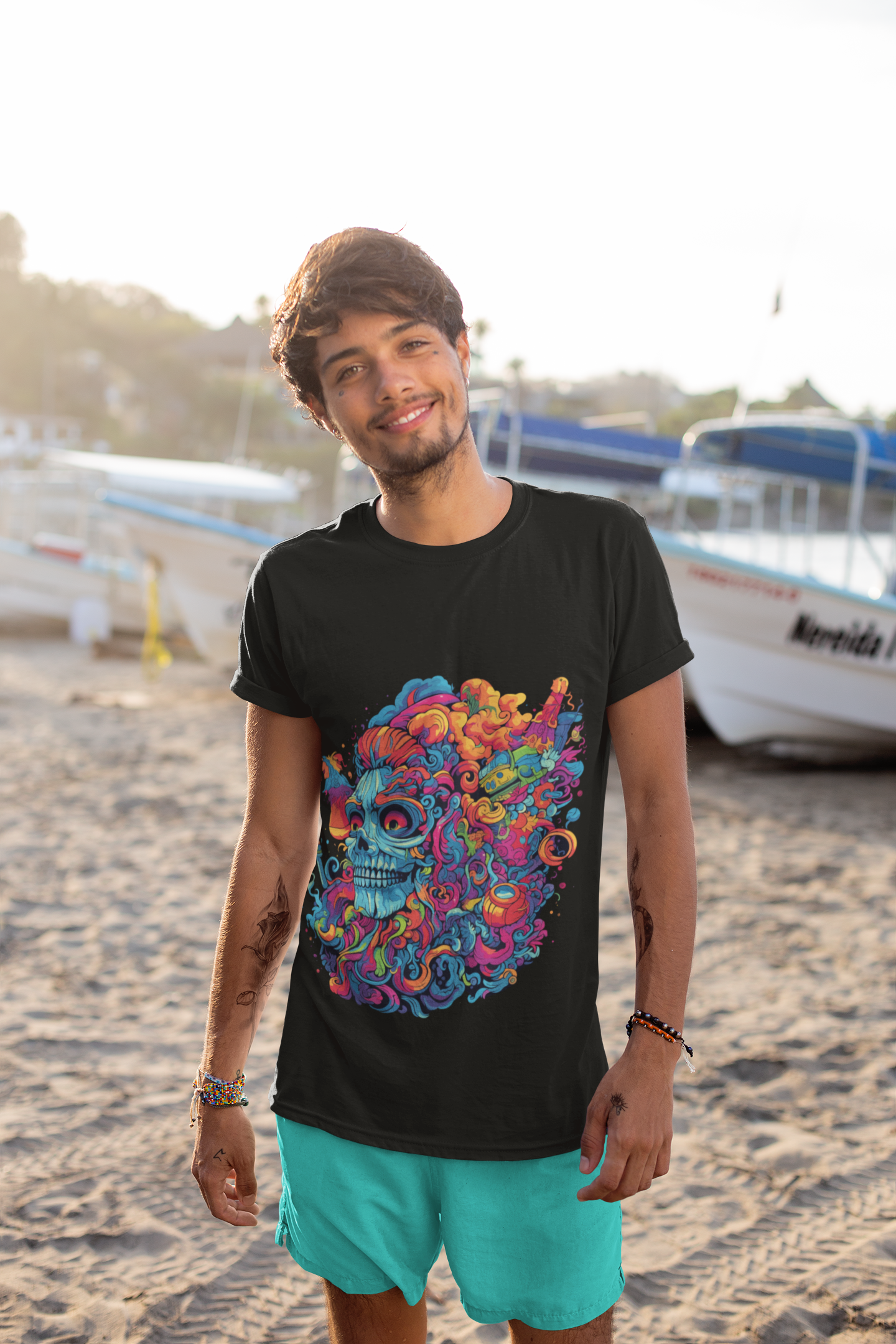 Psychedelic Skull Head Unisex T-Shirt | Skull Rebel Frequency