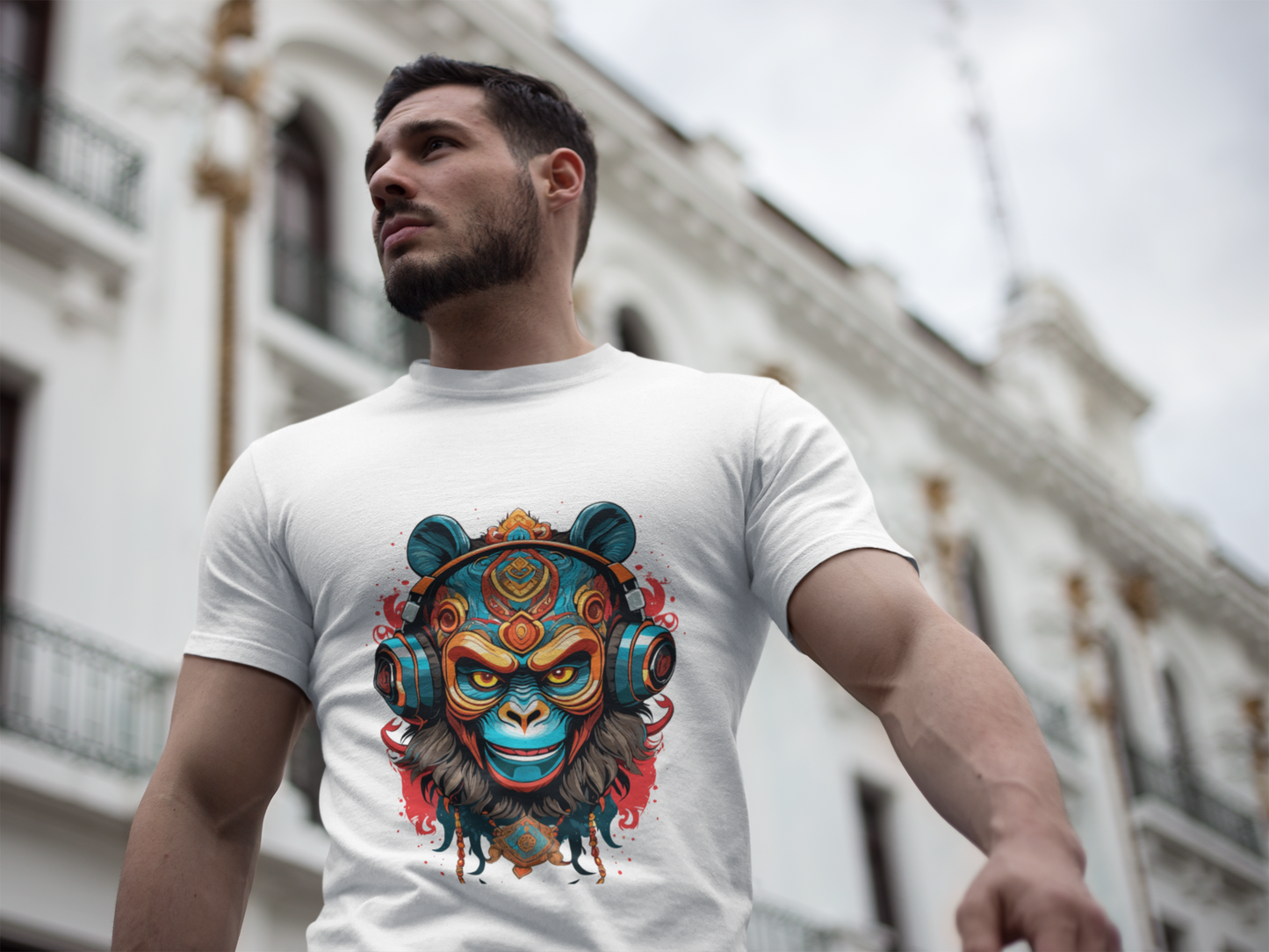 Psychedelic Monkey Headphones Unisex T-Shirt | Monkey Rebel Frequency