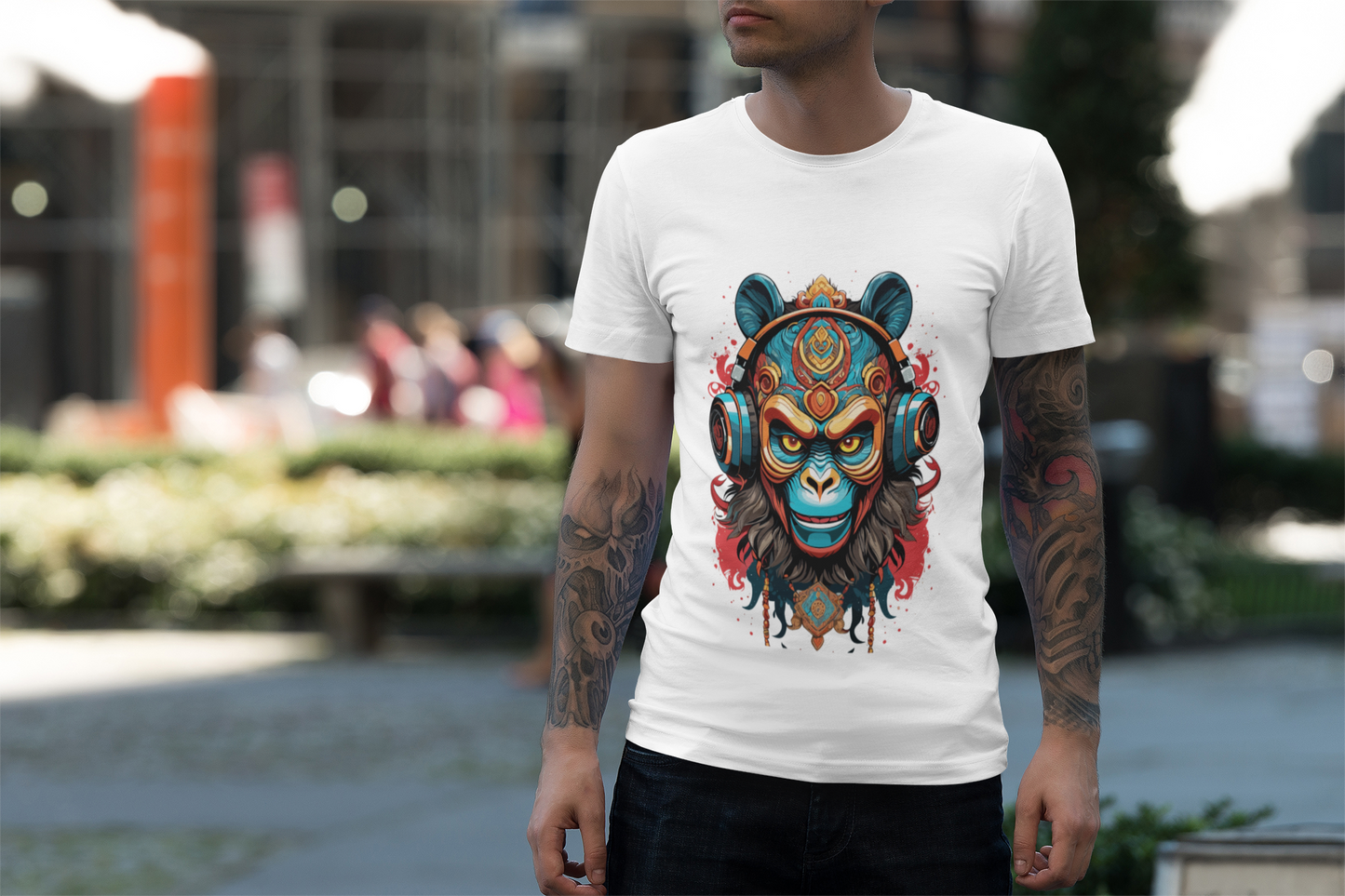 Psychedelic Monkey Headphones Unisex T-Shirt | Monkey Rebel Frequency