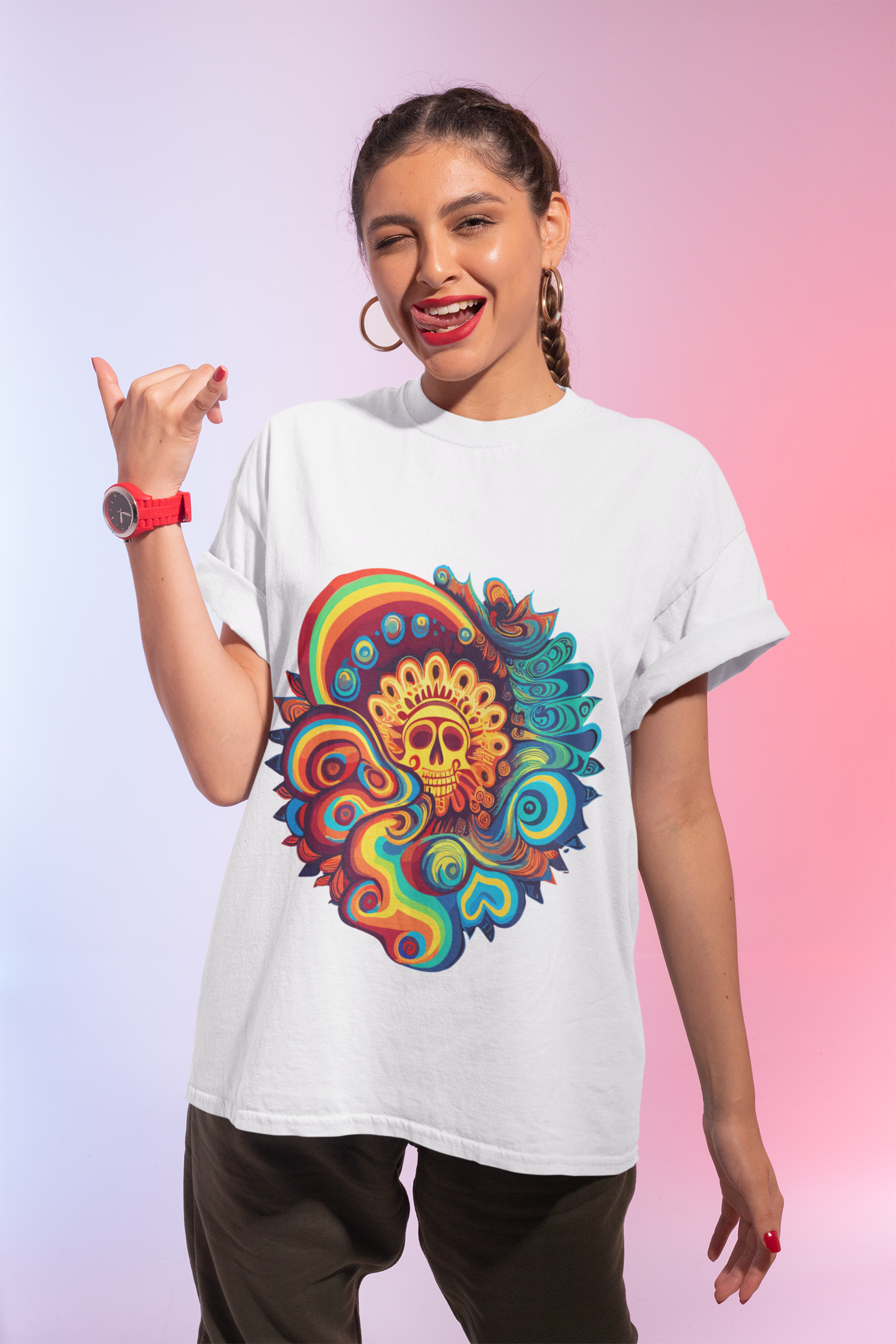 Psychedelic Skull Rainbow Unisex T-Shirt | Skull Rebel Frequency