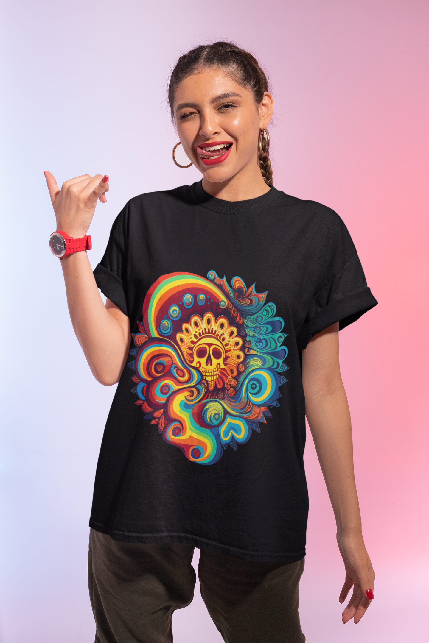 Psychedelic Skull Rainbow Unisex T-Shirt | Skull Rebel Frequency
