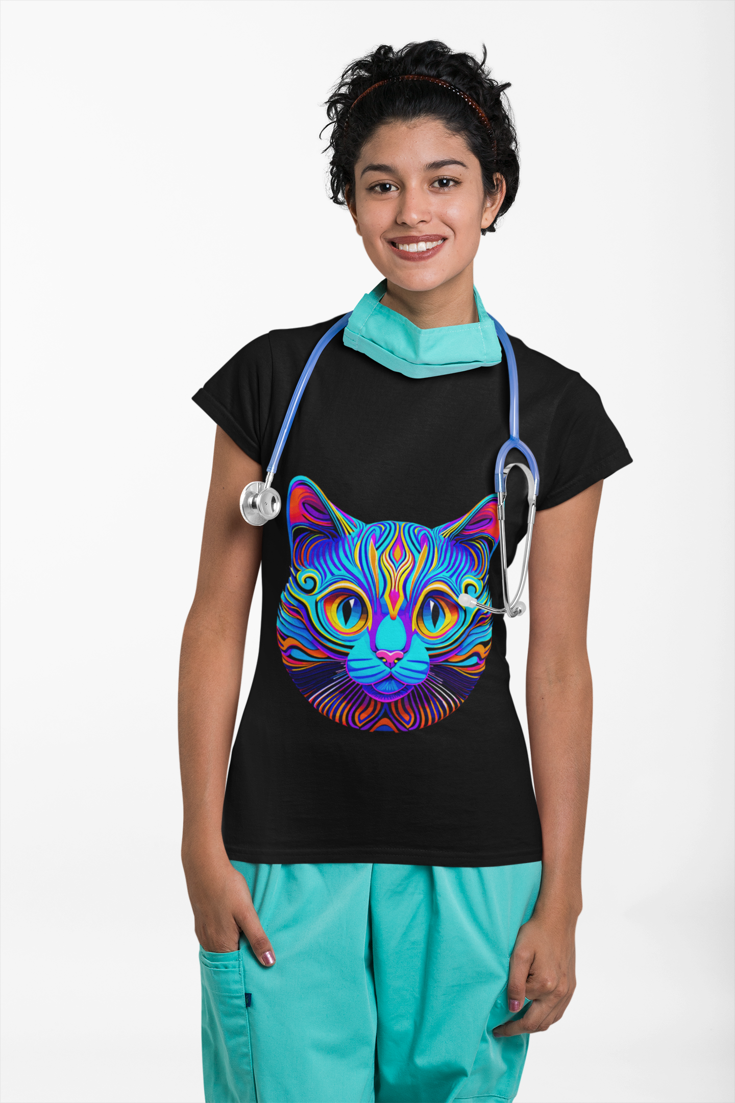 Psychedelic Synthwave Cat Unisex T-Shirt | Cat Rebel Frequency