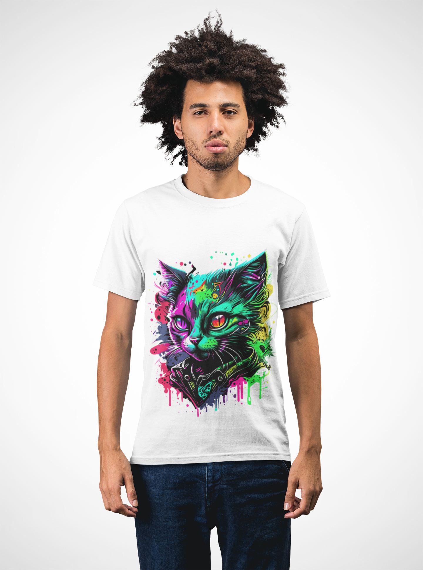 Psychedelic Synthwave Cat Unisex T-Shirt | Cat Rebel Frequency
