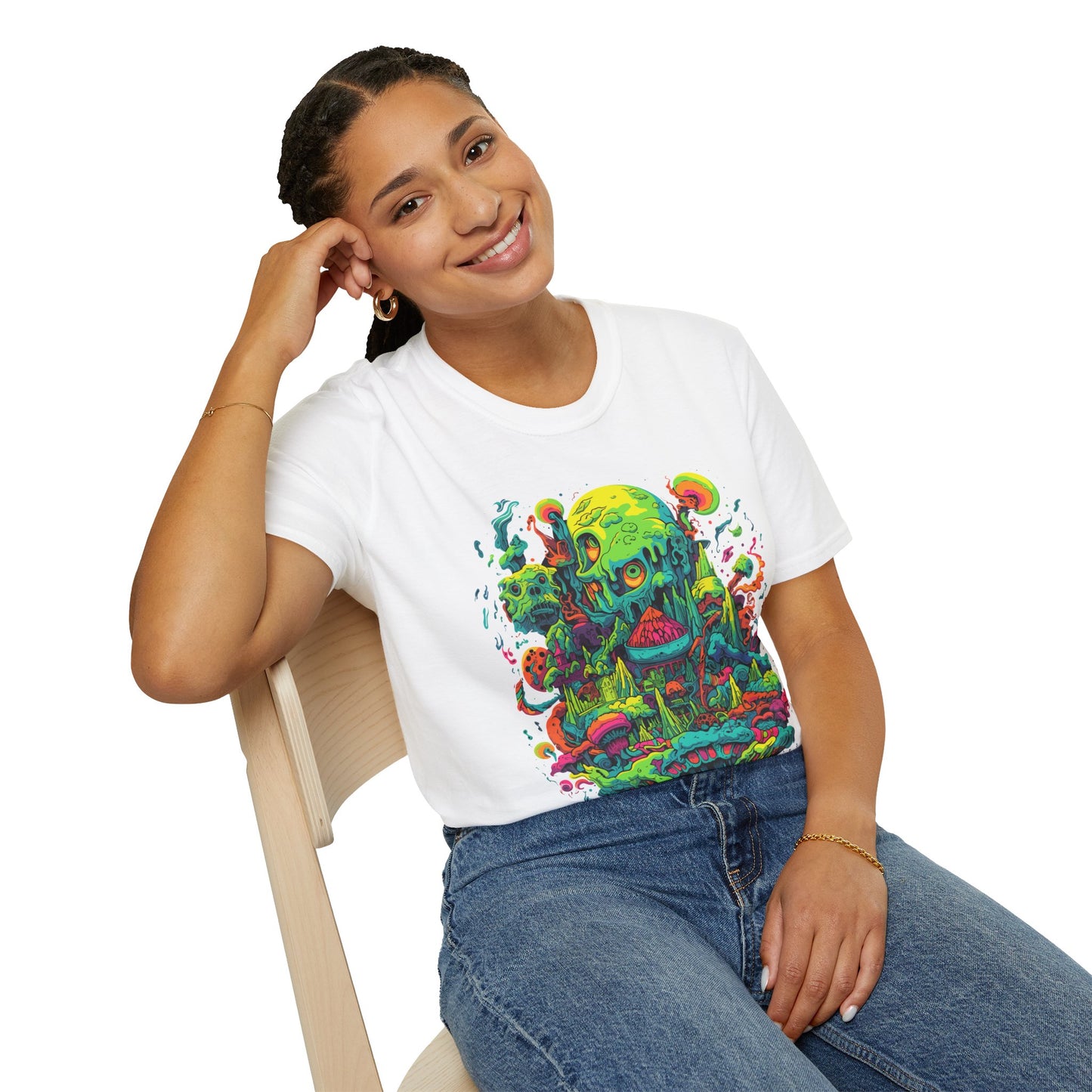 Psychedelic Fantasy Mushroom Art Unisex Softstyle Tee | Mushroom Rebel Frequency