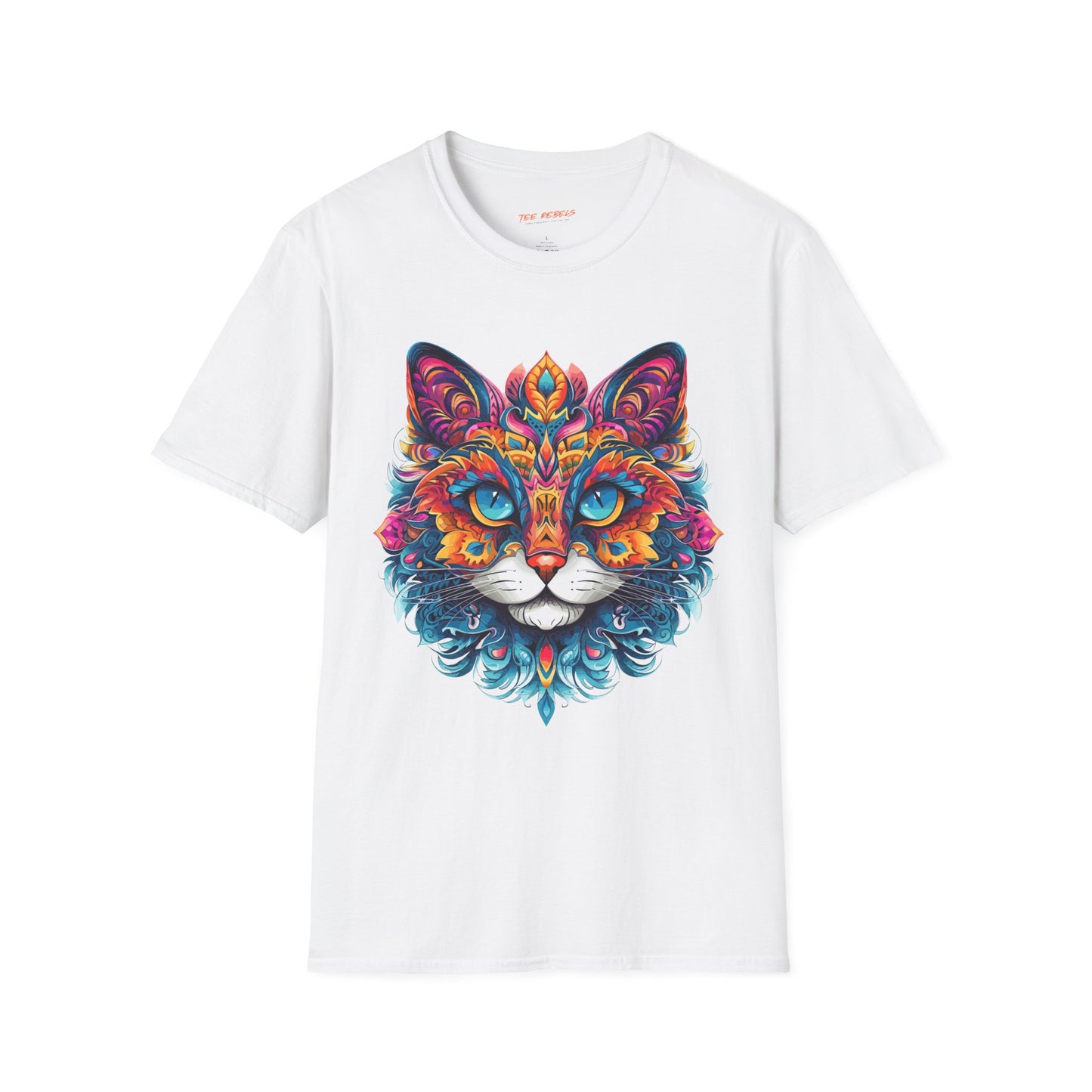 Psychedelic Cat Mandala Unisex Softstyle T-Shirt | Cat Rebel Frequency