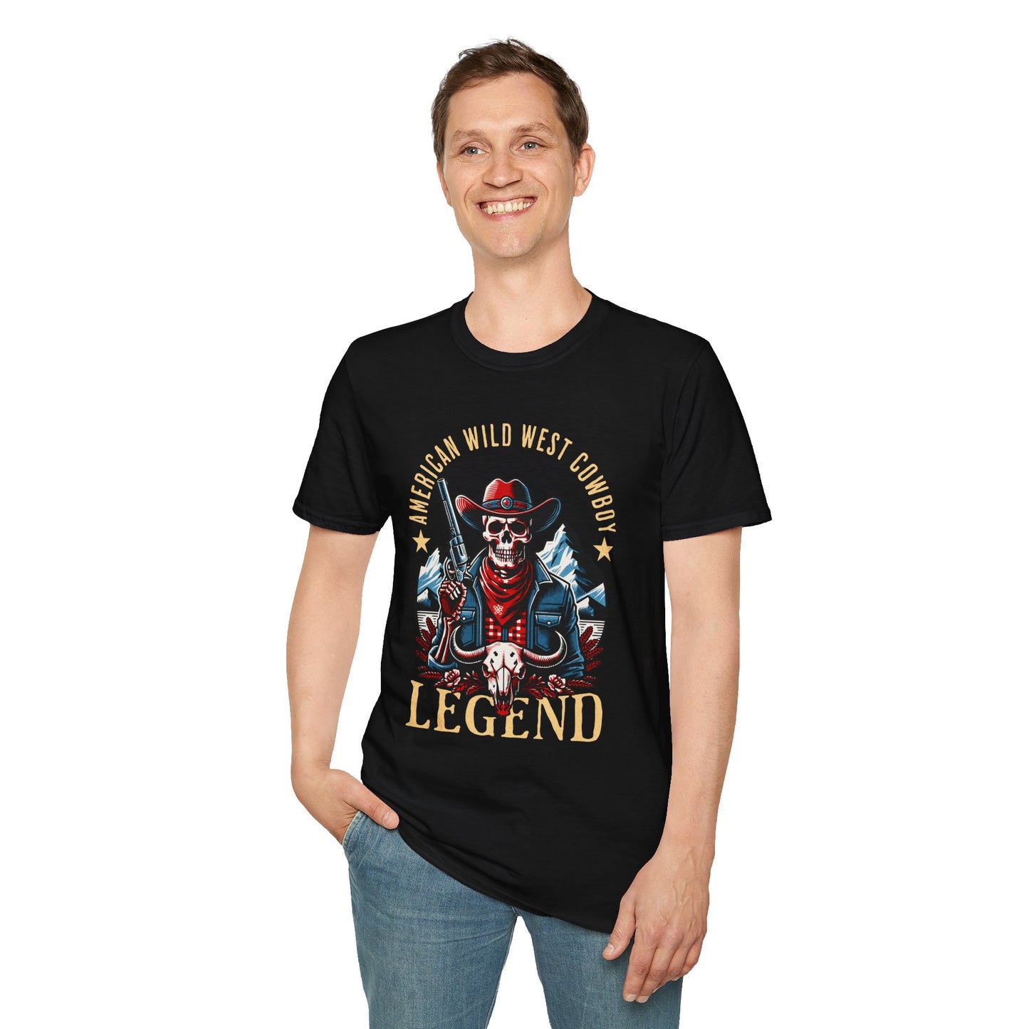 American Wild West Cowboy Legend Unisex Streetwear T-Shirt | American Cowboy Graphic T-Shirt | Cowboy Rebel Frequency