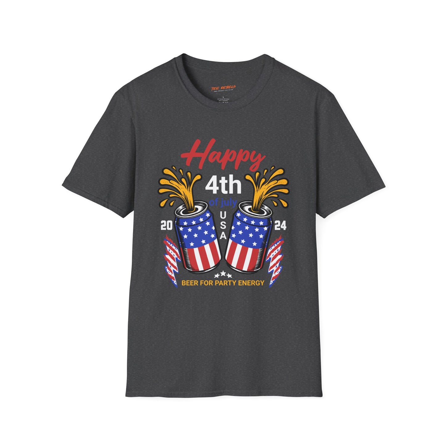 Happy 4th and Beer Cans Unisex Streetwear T-Shirt | USA Graphic Design | Beer Rebel Frequency