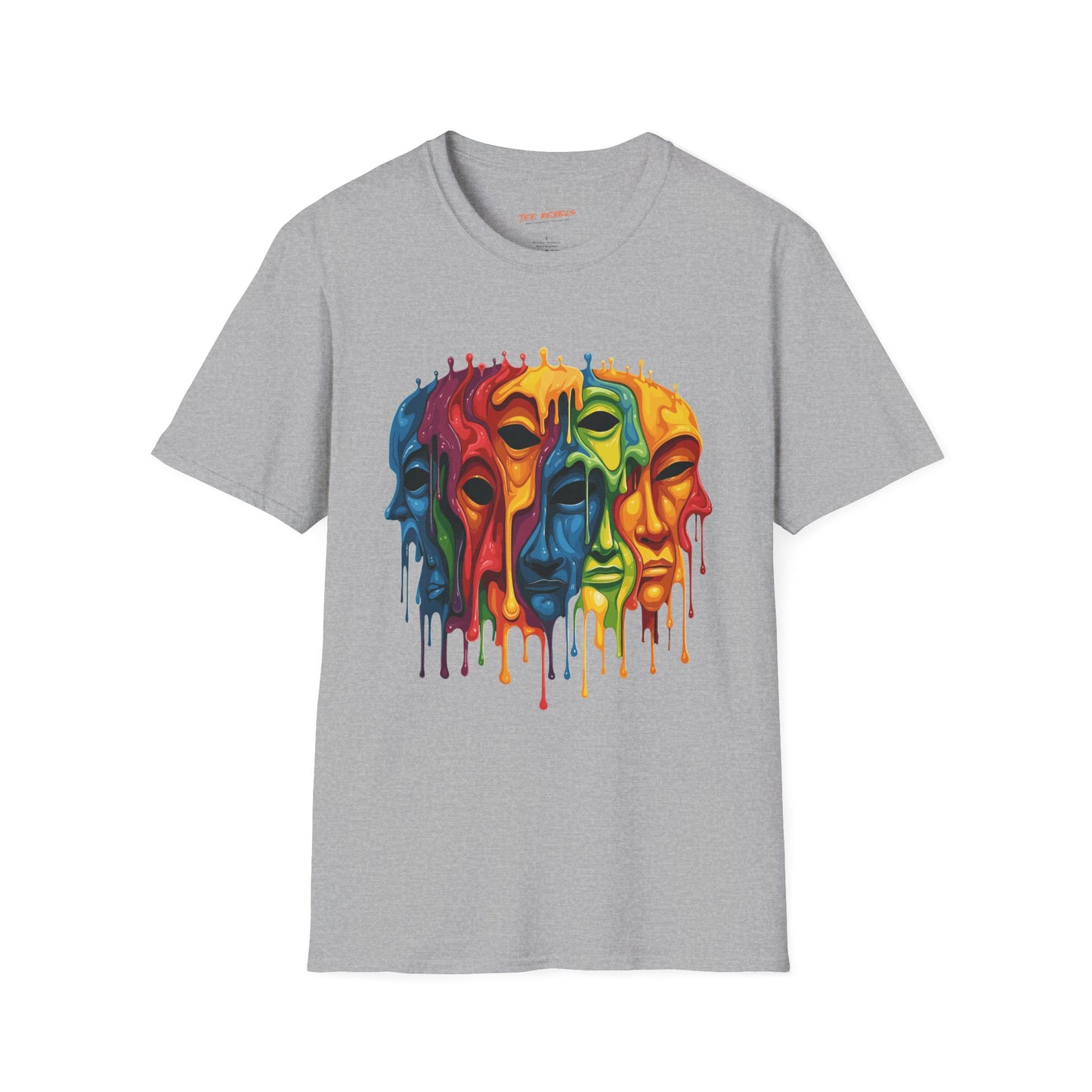 Colorful Artistic Face T-Shirt, Unisex Art Tee, Drippin Faces Art, Molten Faces
