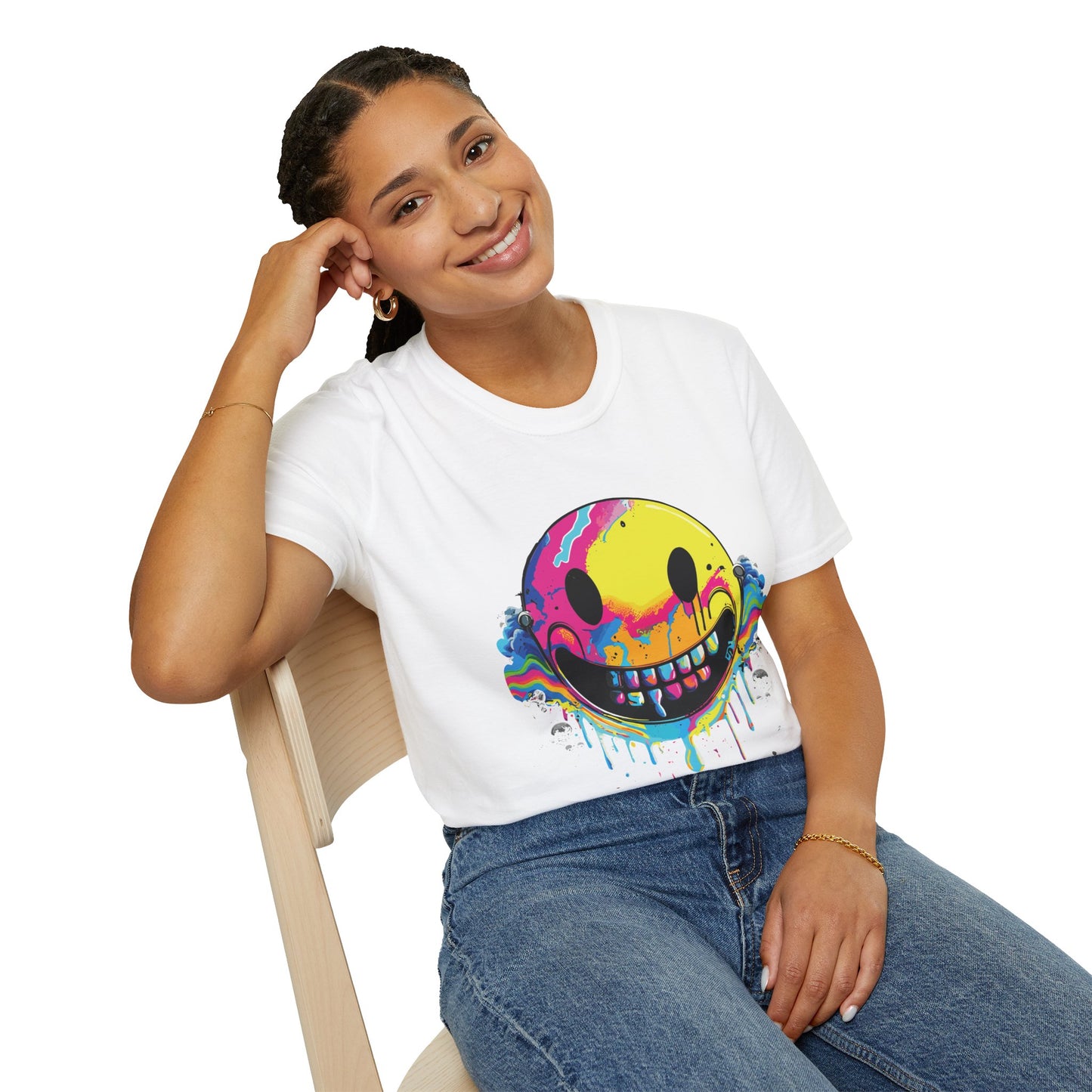 Vibrant Smiley Graphic Unisex Softstyle T-Shirt | Smile Rebel Frequency