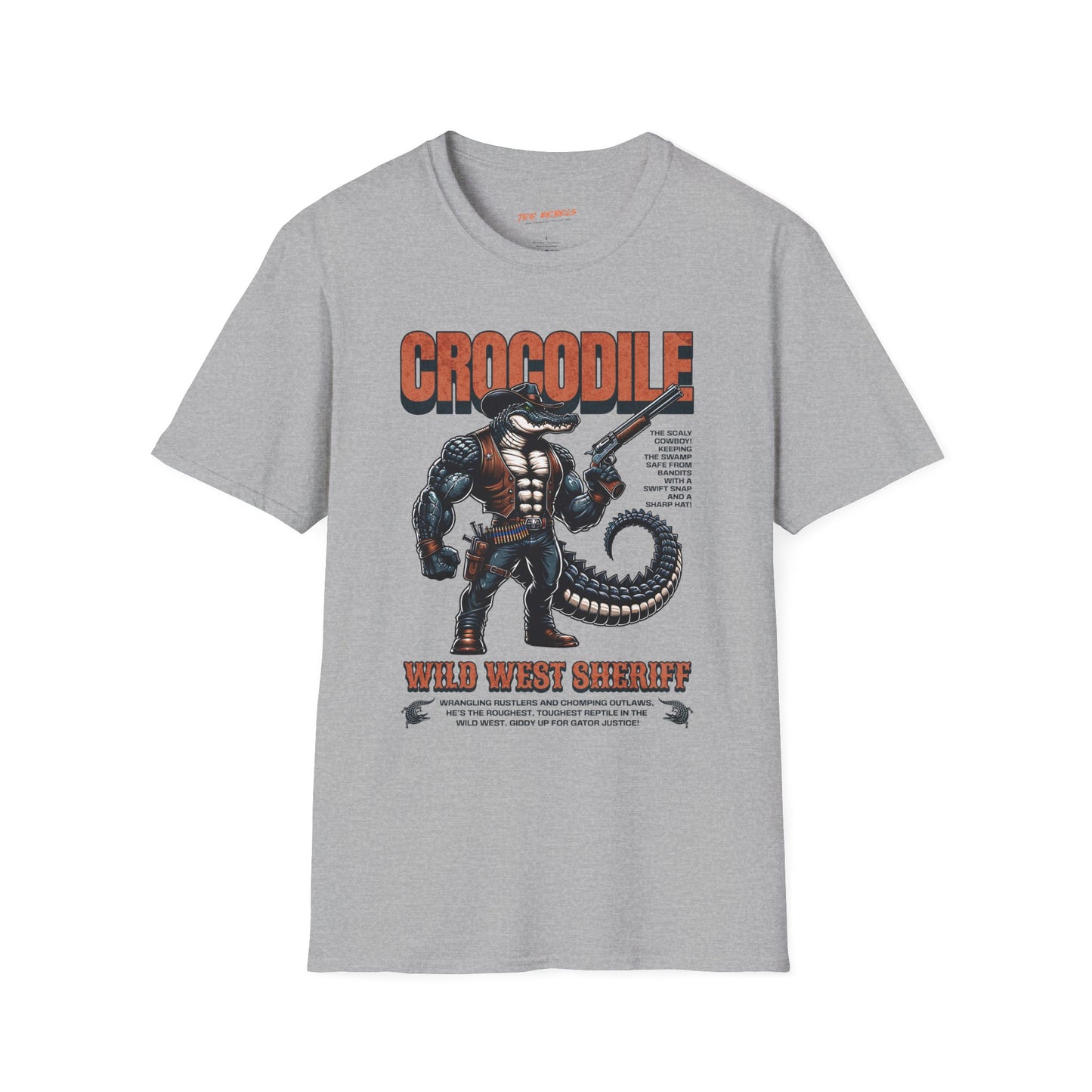 Crocodile Sheriff Unisex Streetwear T-Shirt | Wild West Sheriff Graphic T-Shirt | Crocodile Rebel Ffrequency