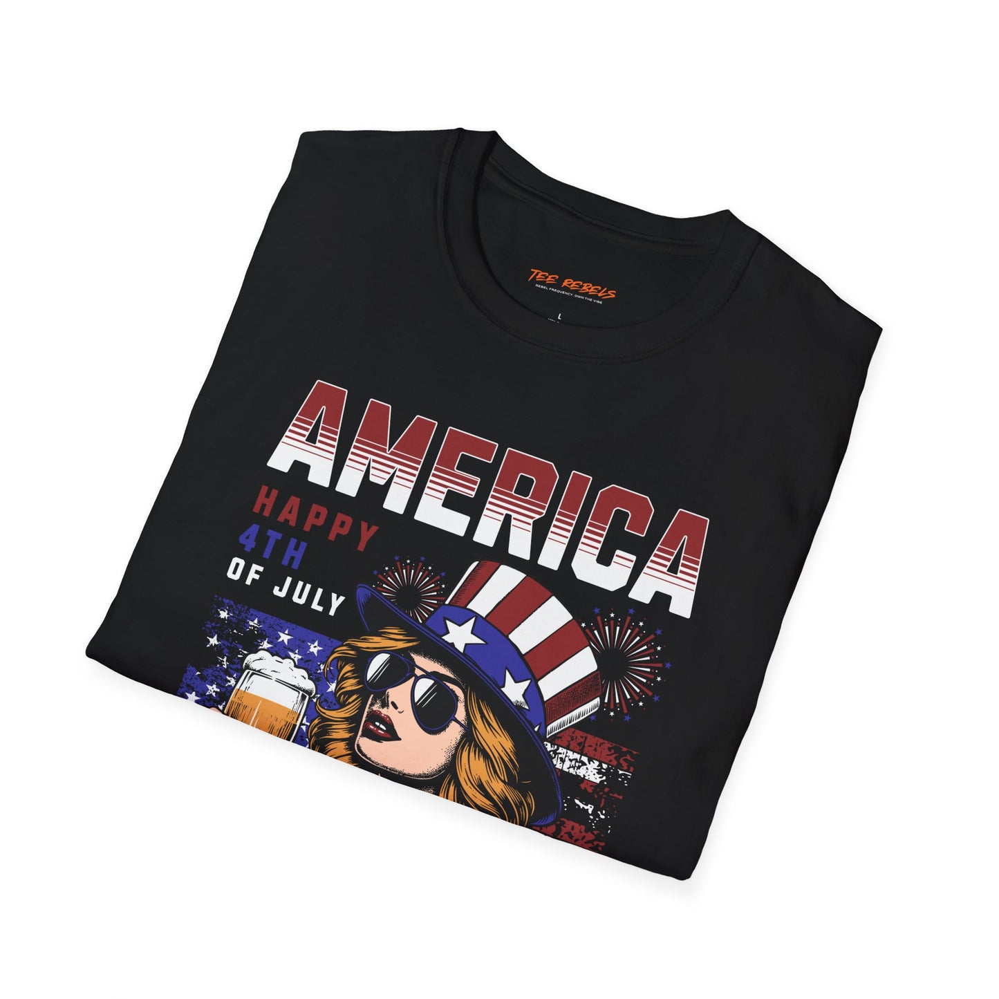 American Blonde Lady Independence Day Unisex Streetwear T-Shirt | America Graphic T-Shirt | Lady Rebel Frequency