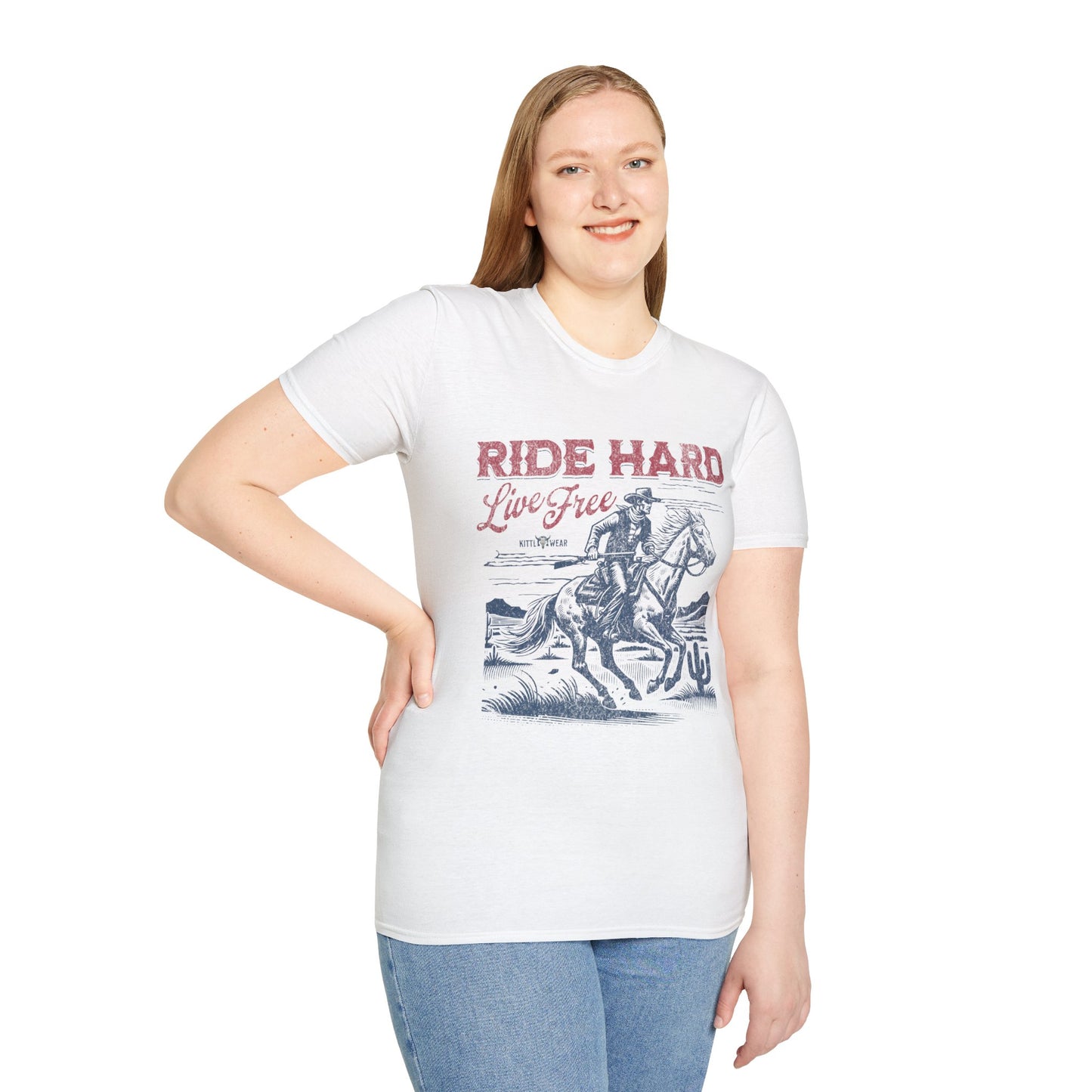 Ride Hard Live Free Unisex Streetwear T-Shirt | American Cowboy Graphic T-Shirt | Cowboy Rebel Frequency