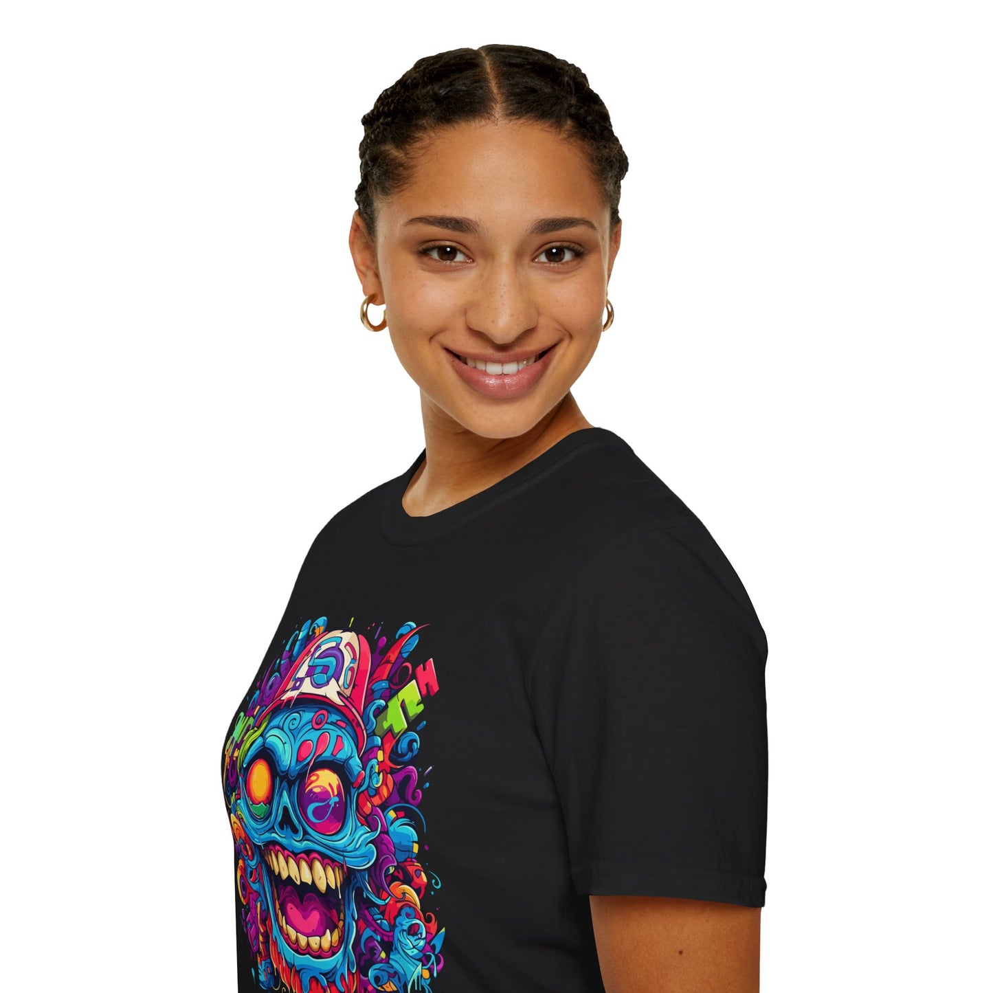 Psychedelic Happy Skull Graphic Unisex Softstyle T-Shirt | Happy Skull Rebel Frequency