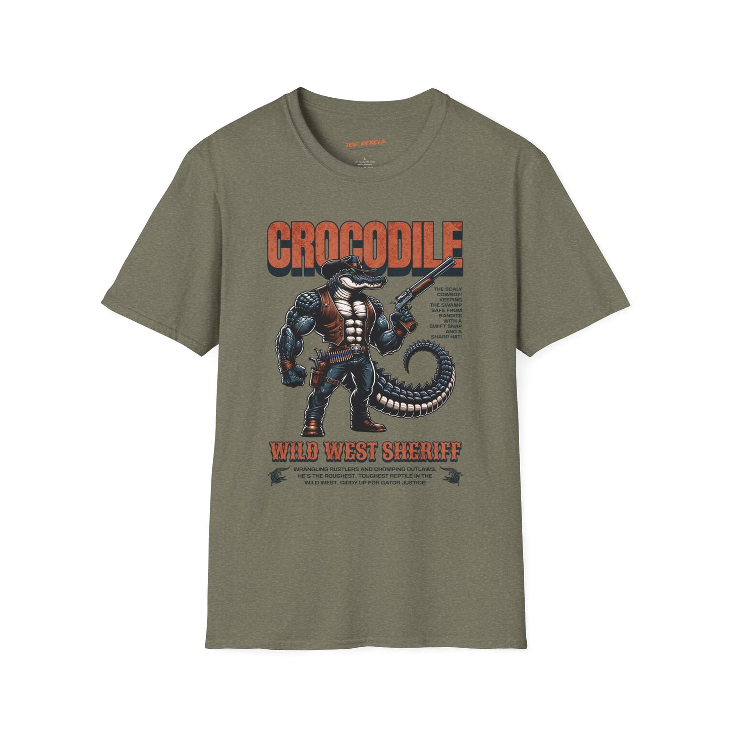 Crocodile Sheriff Unisex Streetwear T-Shirt | Wild West Sheriff Graphic T-Shirt | Crocodile Rebel Ffrequency