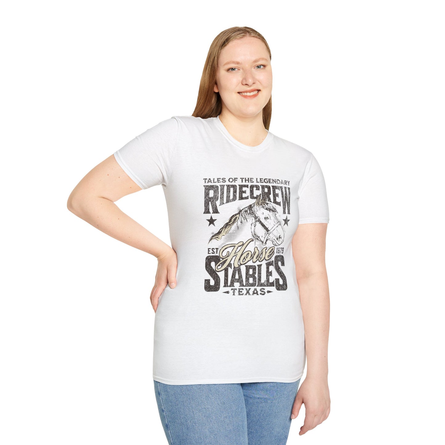 Ridecrew Stables Texas Unisex Streetwear T-Shirt | Horse Graphic T-Shirt | Horse Rebel Frequency