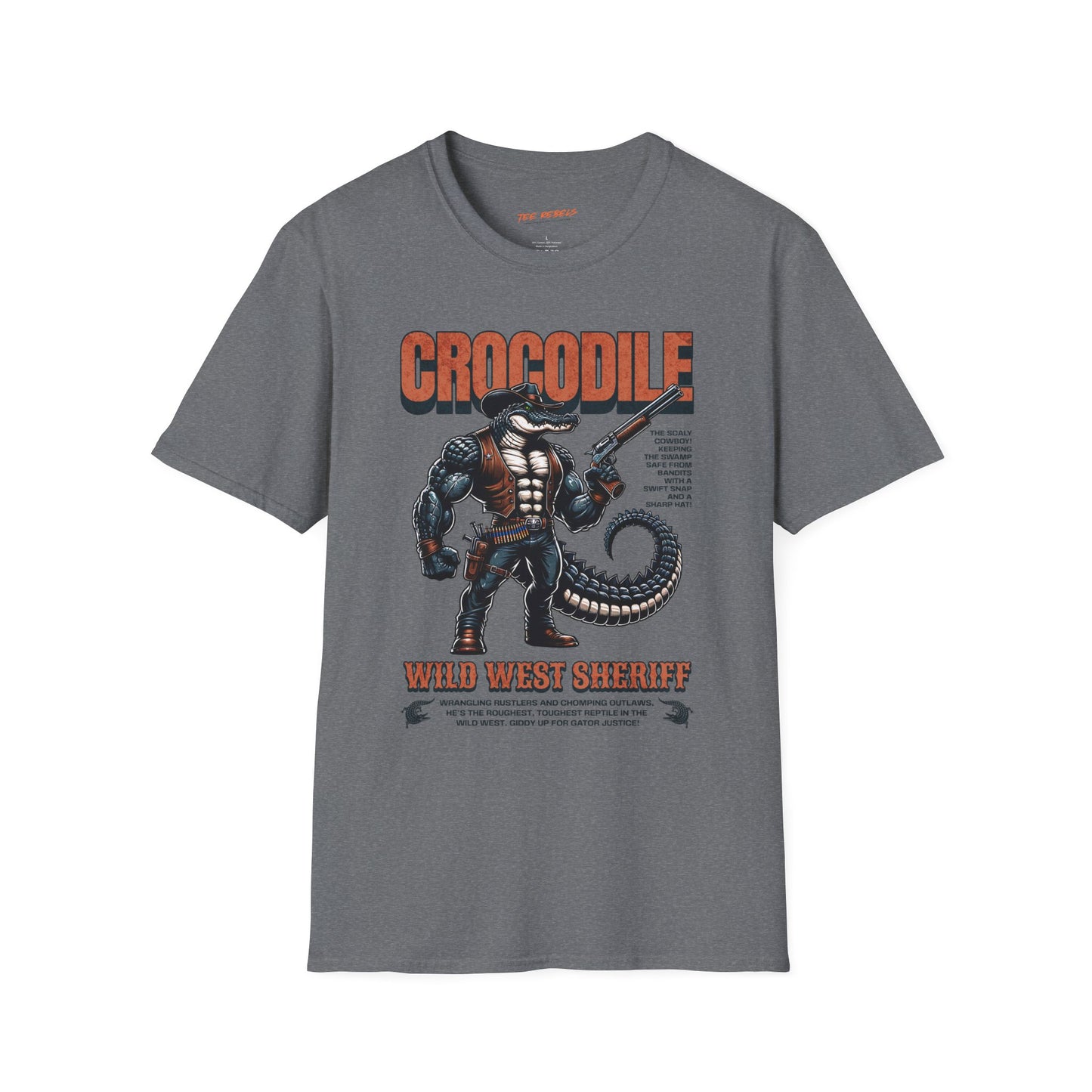 Crocodile Sheriff Unisex Streetwear T-Shirt | Wild West Sheriff Graphic T-Shirt | Crocodile Rebel Ffrequency