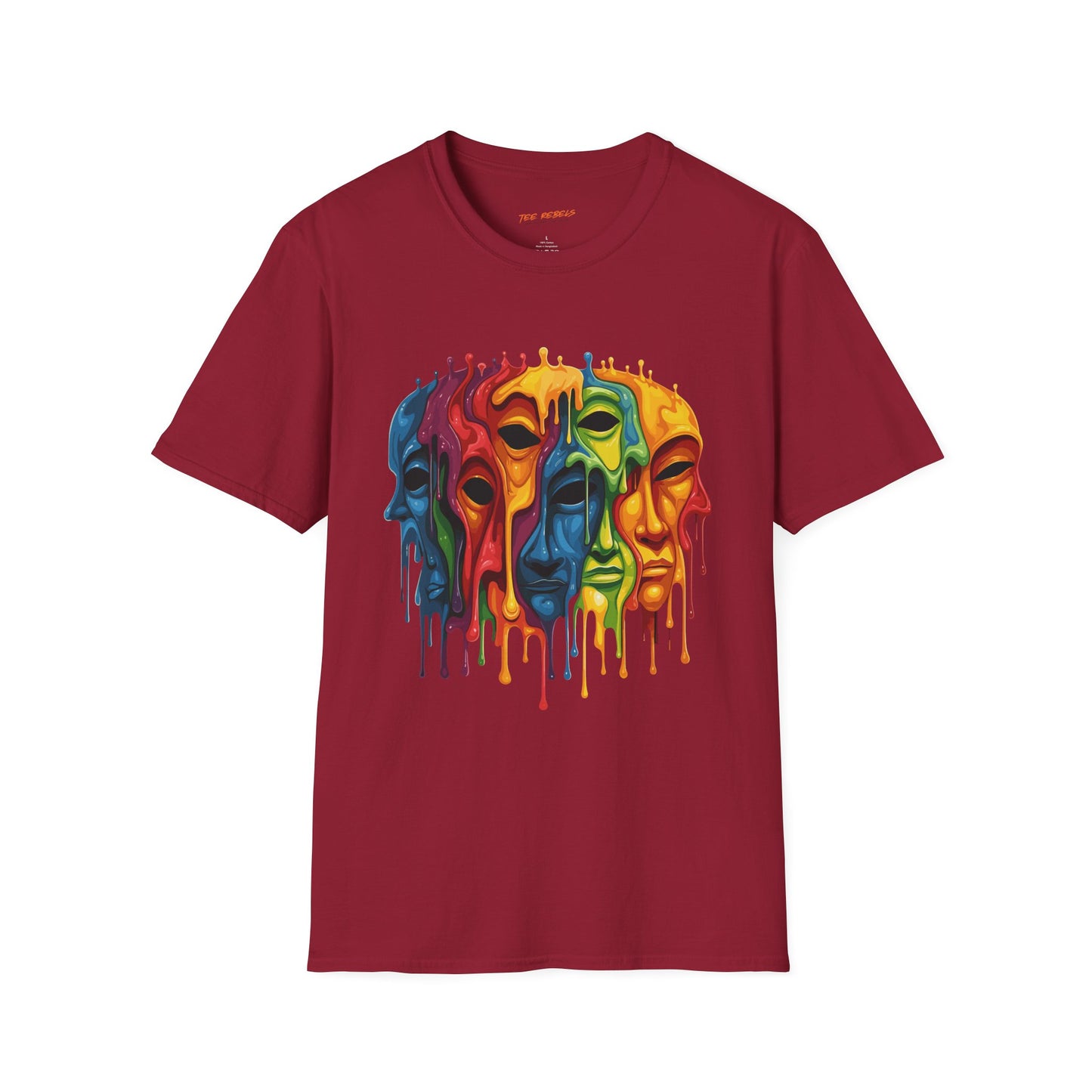 Colorful Artistic Face T-Shirt, Unisex Art Tee, Drippin Faces Art, Molten Faces