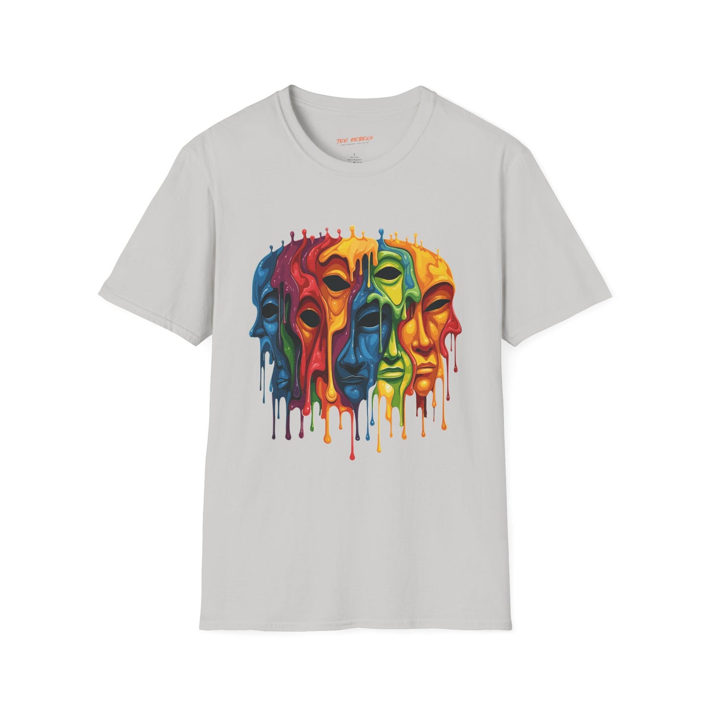 Colorful Artistic Face T-Shirt, Unisex Art Tee, Drippin Faces Art, Molten Faces