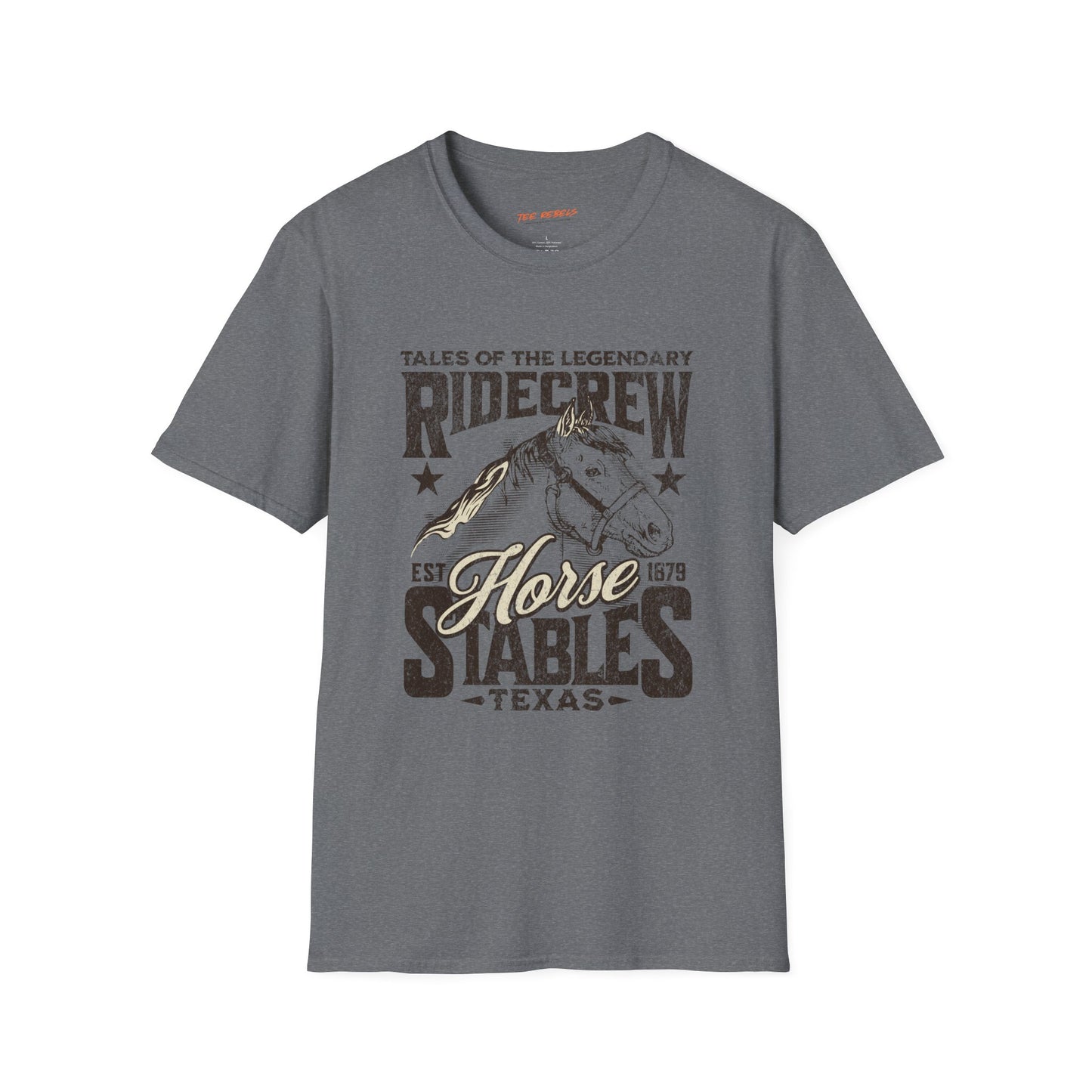 Ridecrew Stables Texas Unisex Streetwear T-Shirt | Horse Graphic T-Shirt | Horse Rebel Frequency