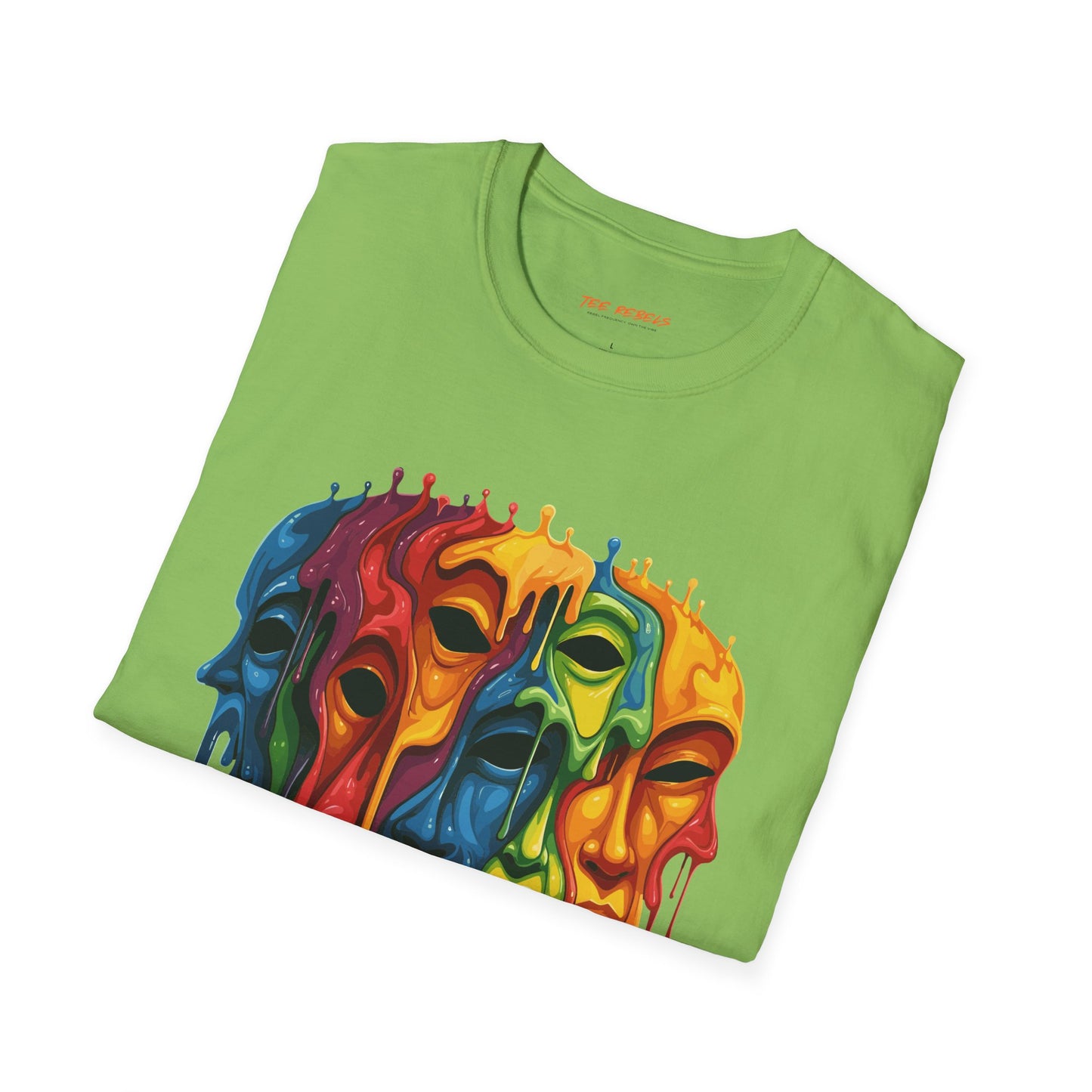 Colorful Artistic Face T-Shirt, Unisex Art Tee, Drippin Faces Art, Molten Faces