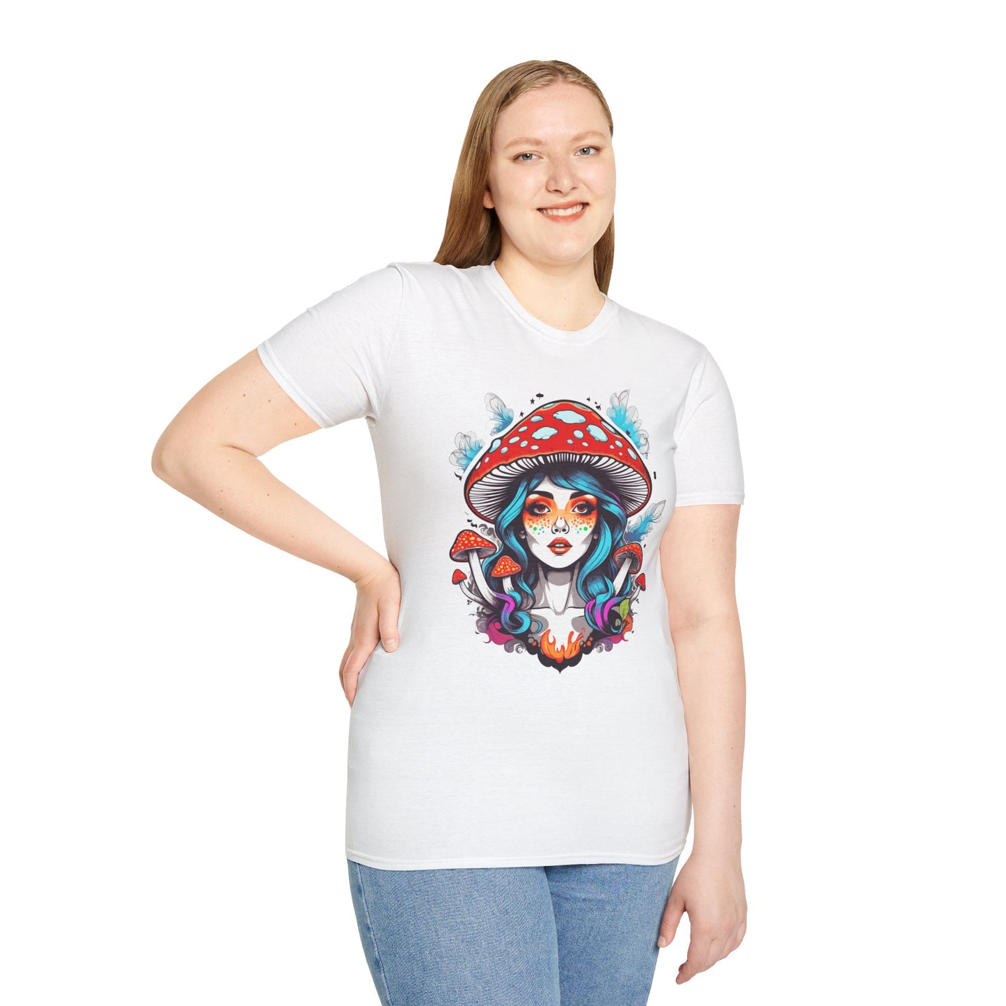 Fantasy Mushroom Lady Unisex Softstyle Tee | Mush Rebel Frequency