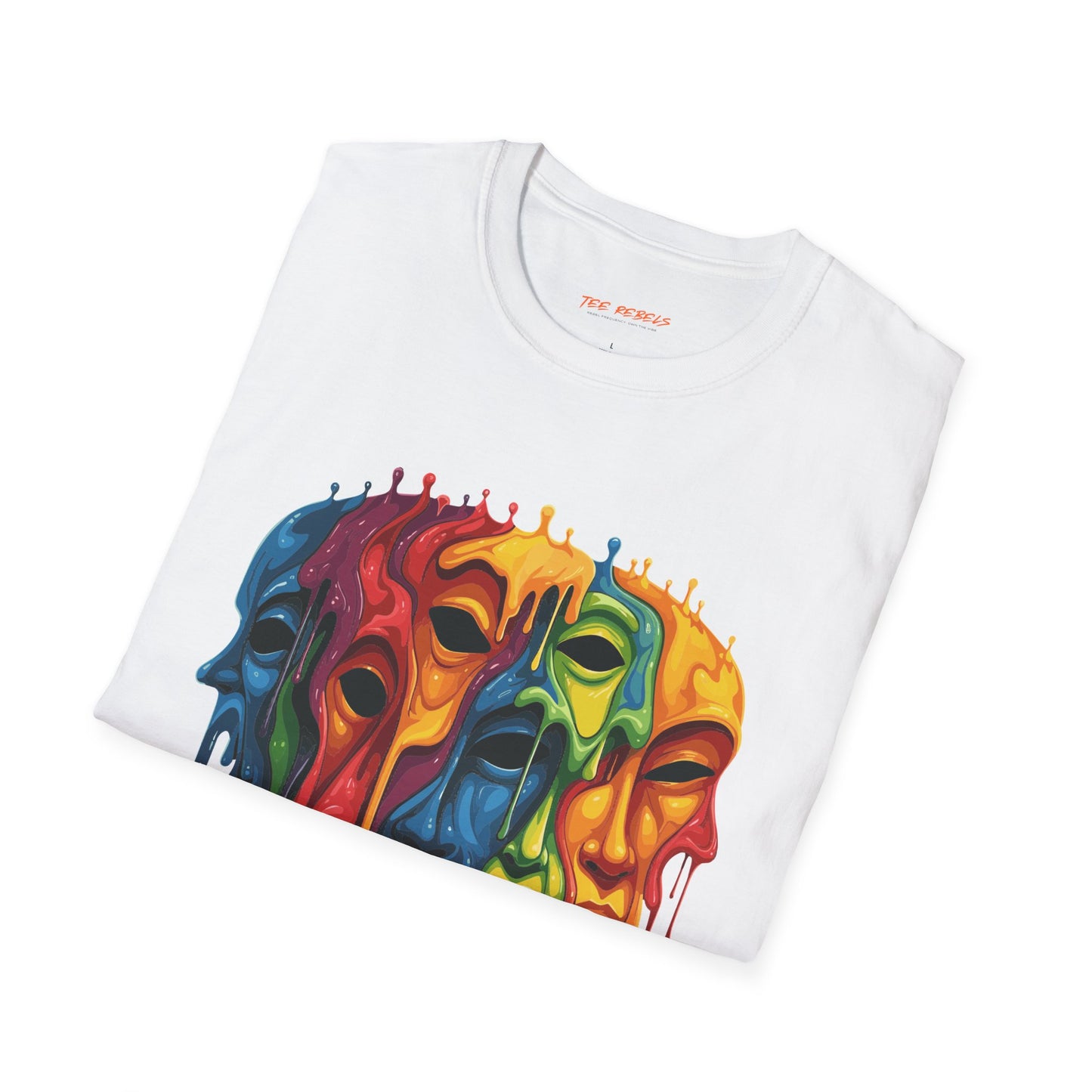 Colorful Artistic Face T-Shirt, Unisex Art Tee, Drippin Faces Art, Molten Faces