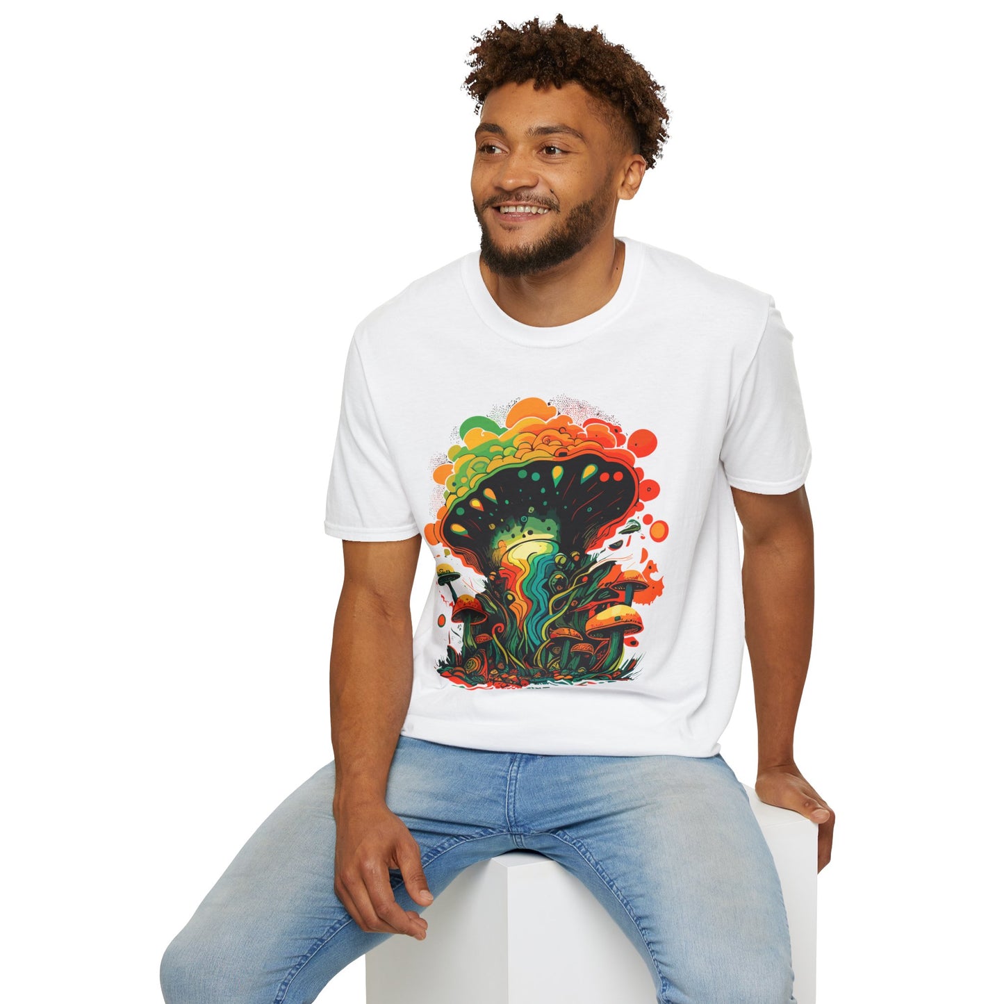 Psychedelic Mushroom Unisex Softstyle T-Shirt | Psychedelic Mush Rebel Frequency