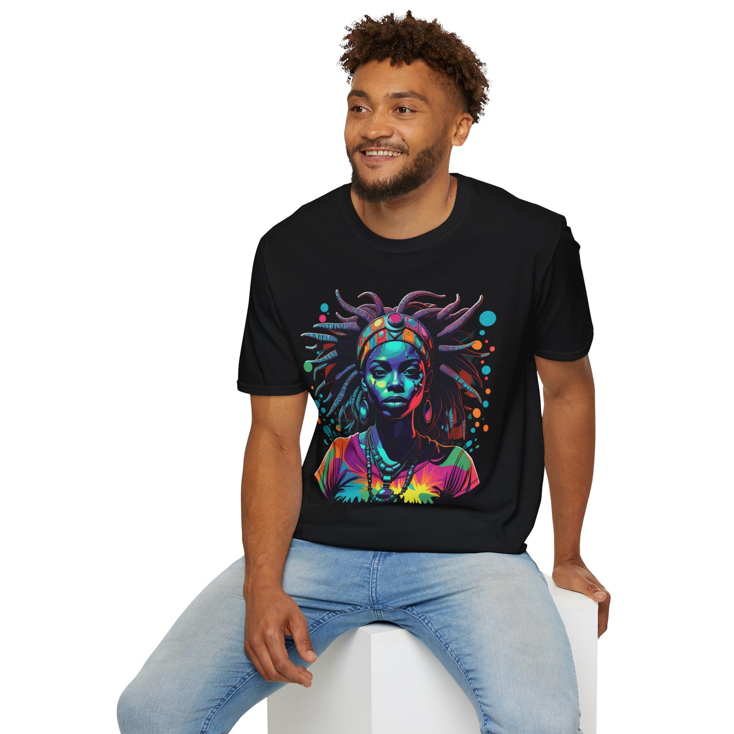 Psychedelic Afrocentric Lady Unisex Softstyle T-Shirt | Afro Rebel Frequency