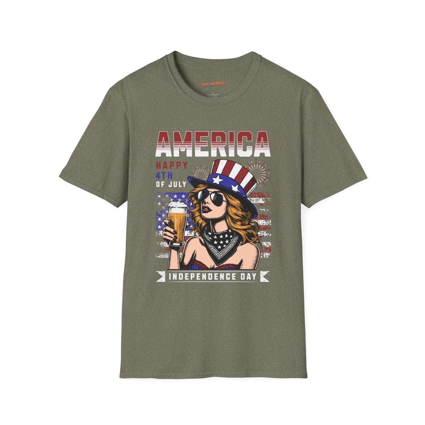 American Blonde Lady Independence Day Unisex Streetwear T-Shirt | America Graphic T-Shirt | Lady Rebel Frequency