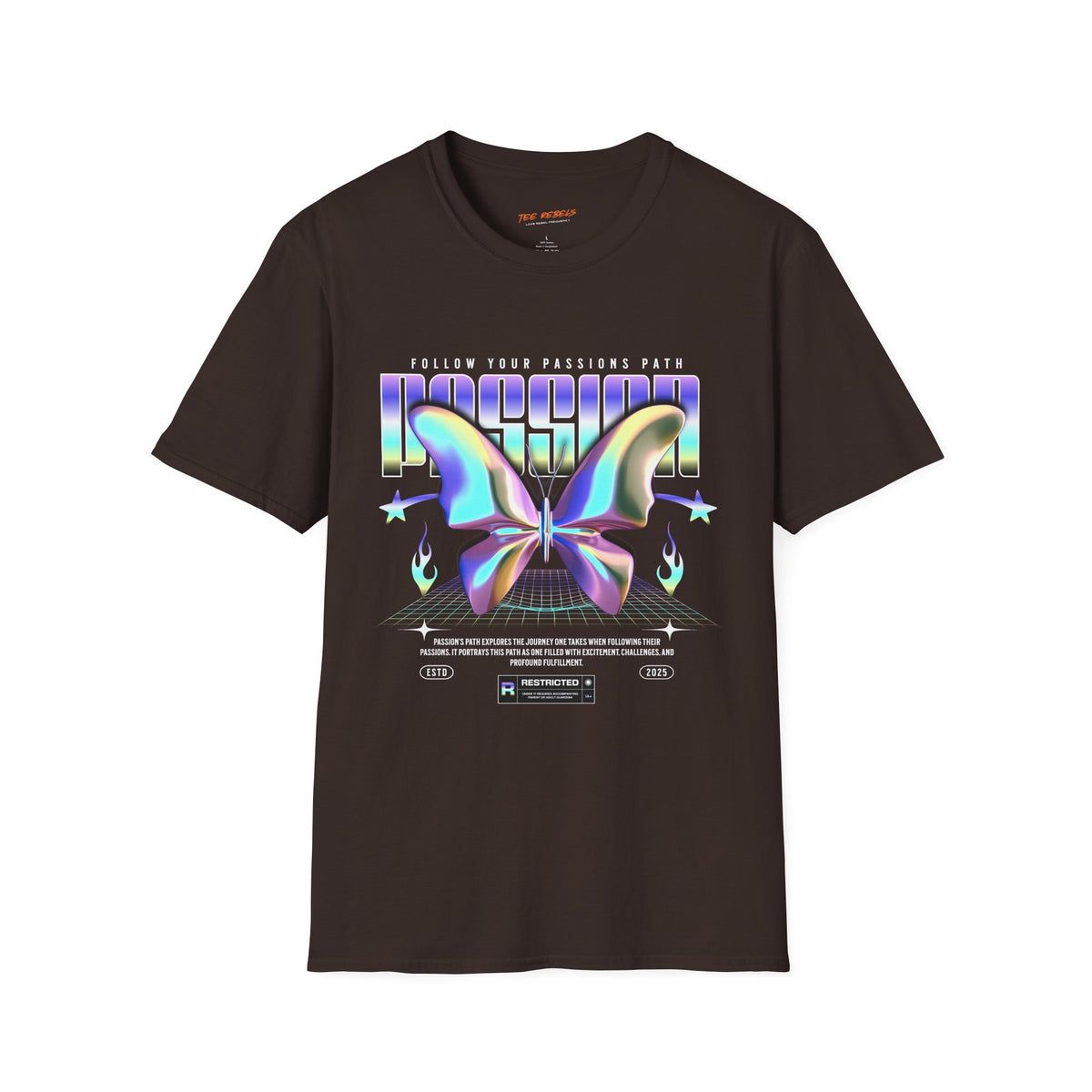 Passion Chrome Butterfly Spread Love Rose Graphic T-Shirt