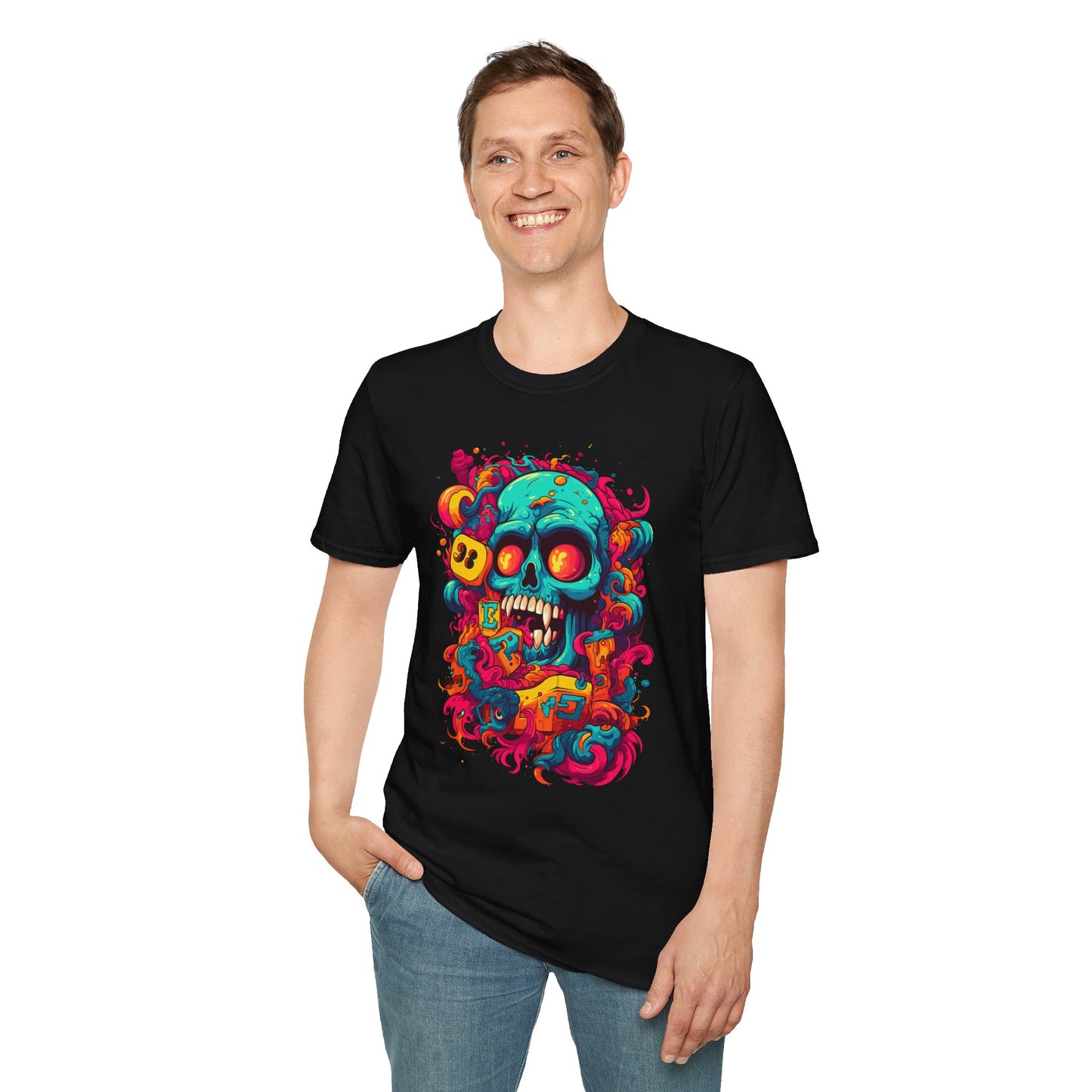 Psychedelic Skull Graphic Unisex Softstyle T-Shirt | Skull Rebel Frequency